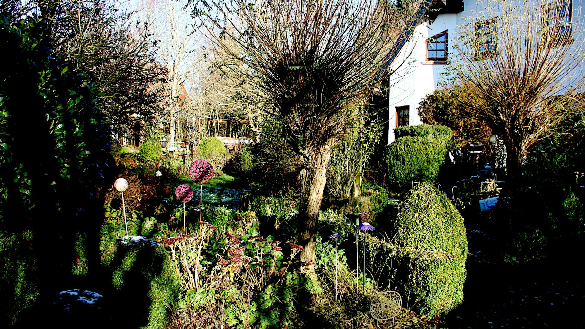 Blick in den winterlichen Garten der Familie Böhm in Freilingen.