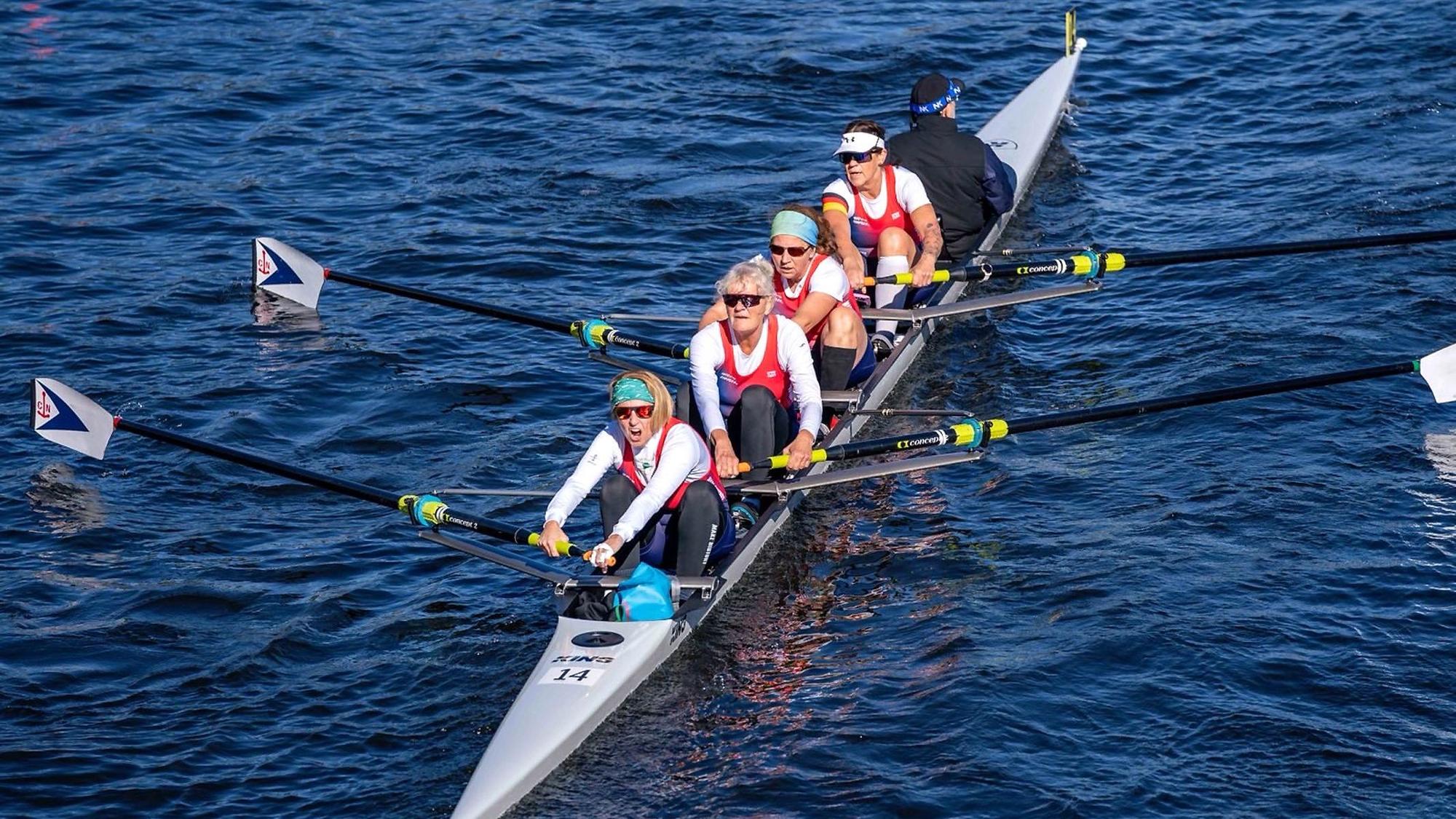 Andrea Hoffmann mit ihrer Renngemeinschaft aus Würzburg und München fuhr im Vierer beim Head of Charles in Boston mit.