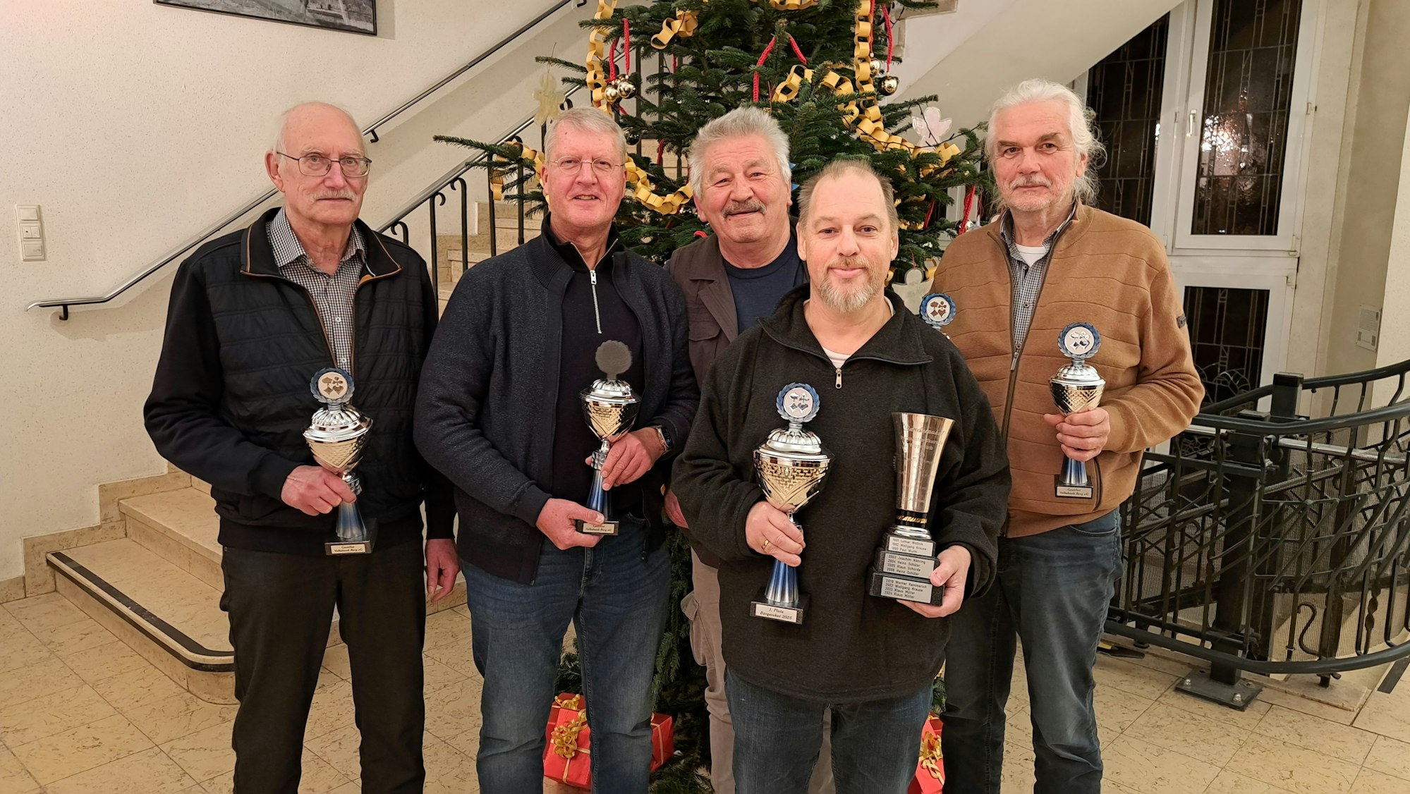 Die Sieger des 46. Wipperfürther Bürgerskats (v.links.): Wolfgang Krause, Helmut Vilmar, Jochen Mutz (Organisator) Thomas Jammers und Klaus Woywode.