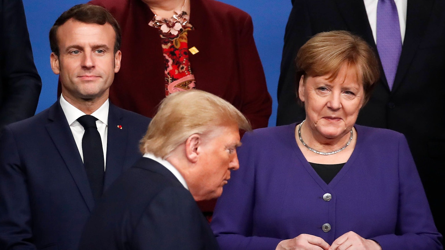 Emmanuel Macron, Donald Trump und Angela Merkel bei einem gemeinsamen Termin.