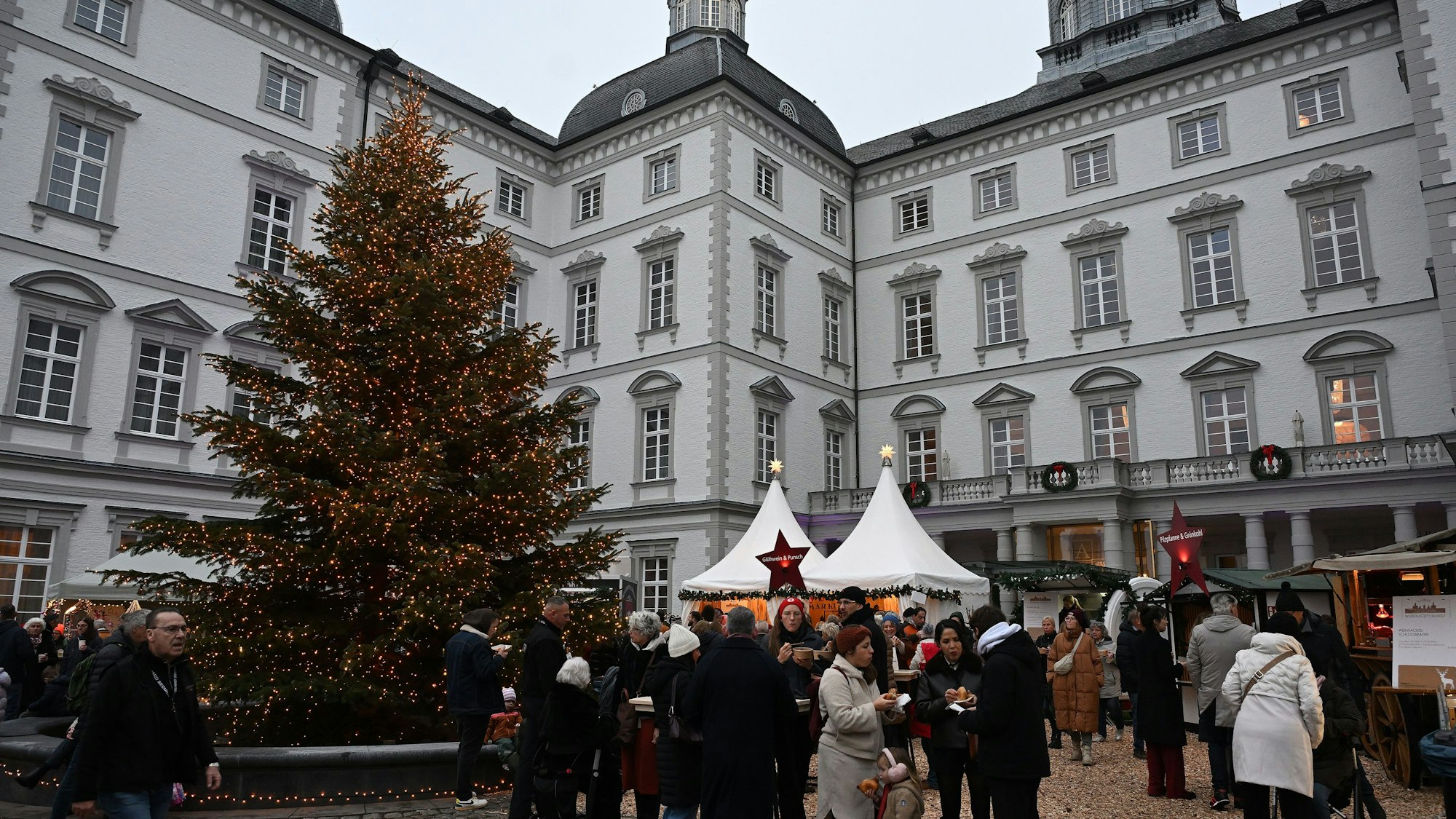 Das Foto zeigt den Weihnachtsmarkt vor der Schlosskulisse.
