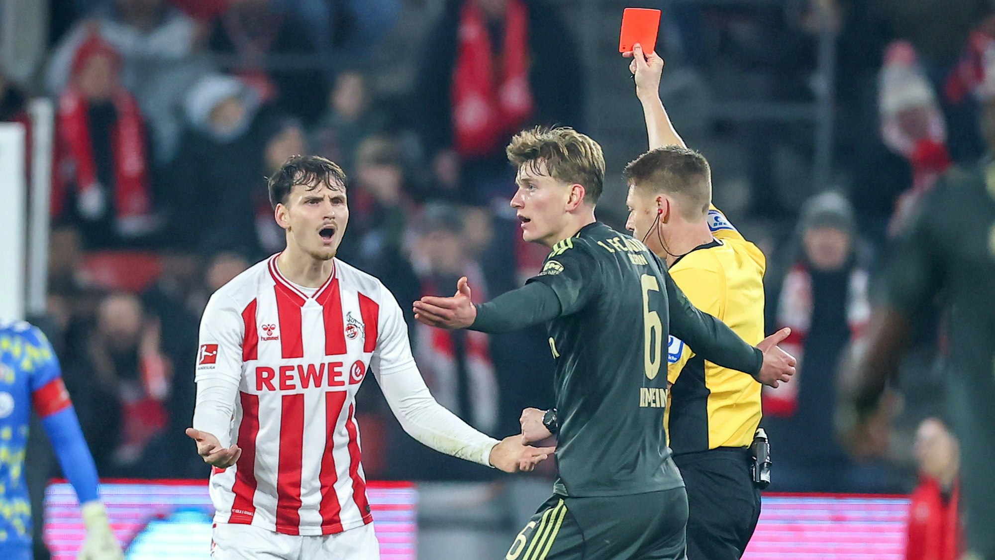 Schiedsrichter Christian Dingert zeigt Rav van den Berg die Rote Karte.