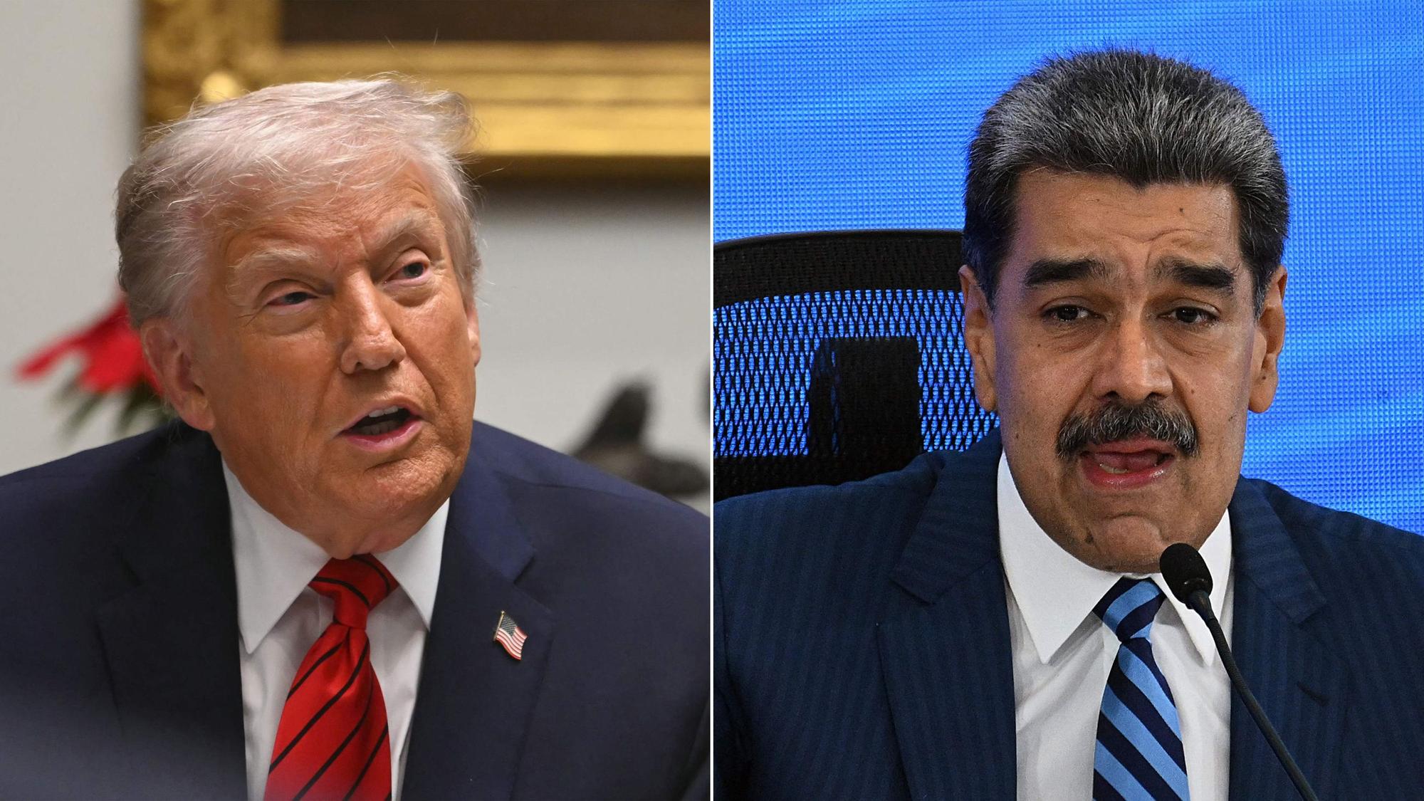 US-Präsident Donald Trump (l.) erhöht den Druck auf Nicolás Madur (r.)