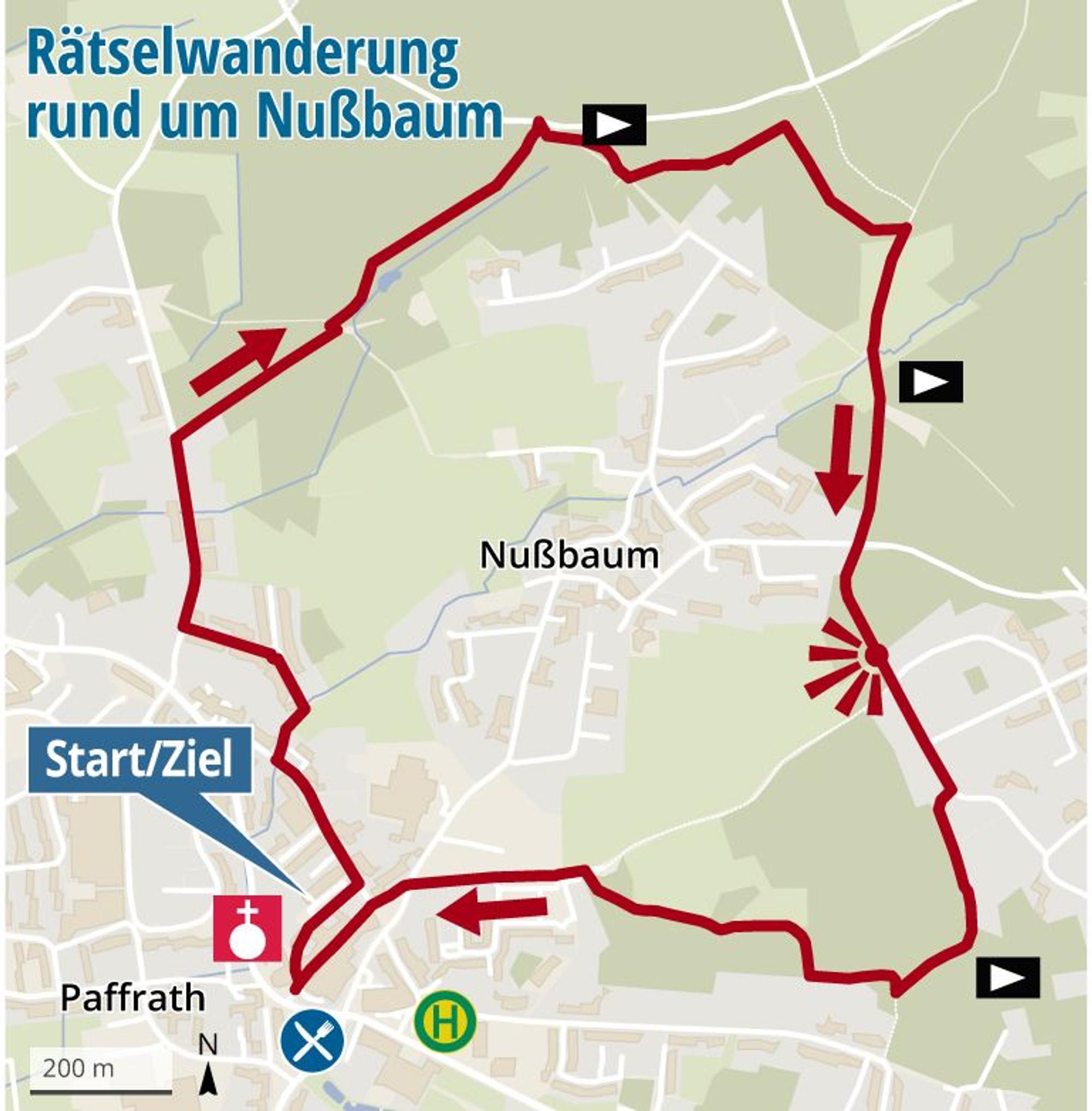 In einer Karte ist eine Wanderung eingezeichnet.