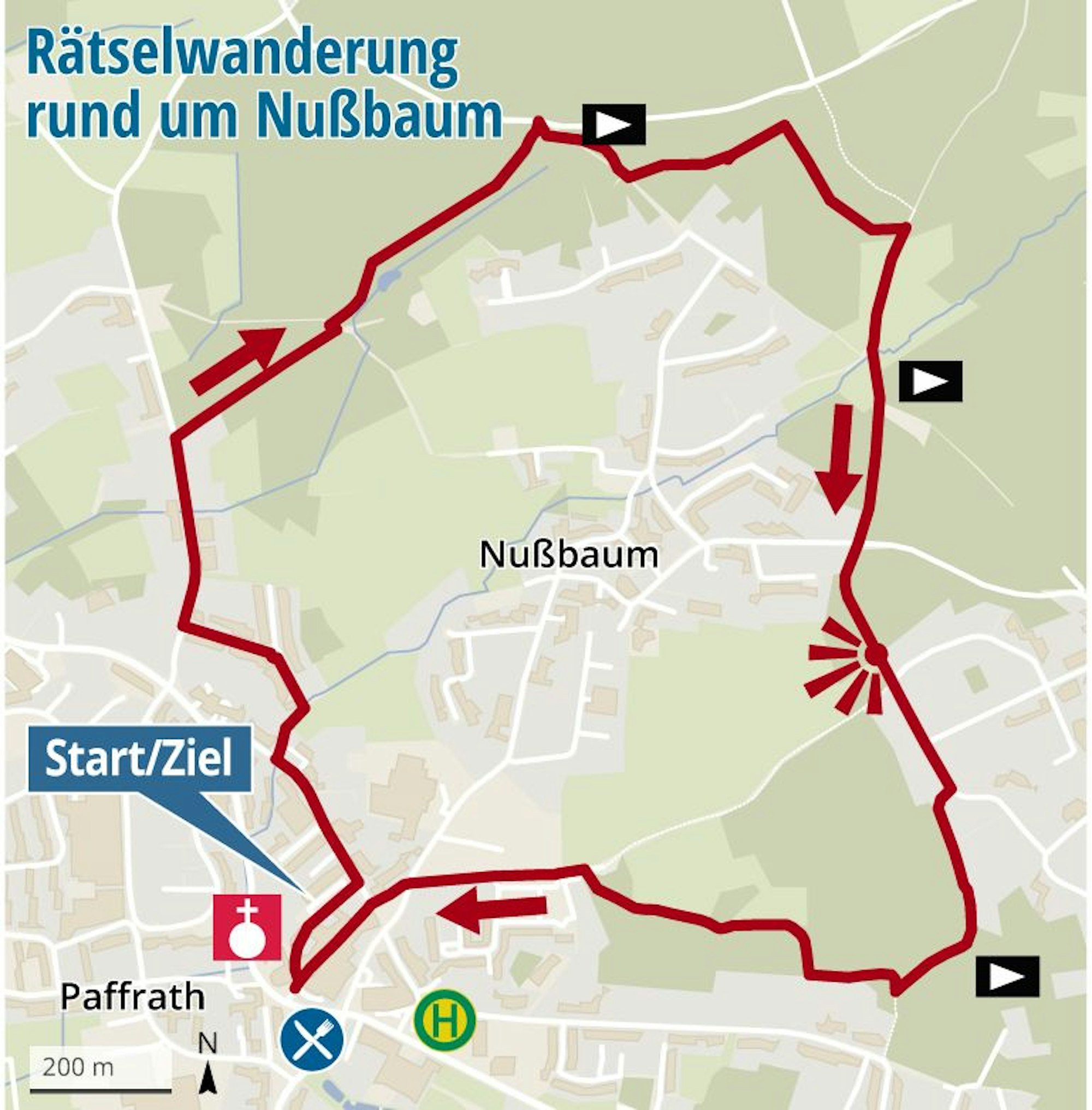 In einer Karte ist eine Wanderung eingezeichnet.