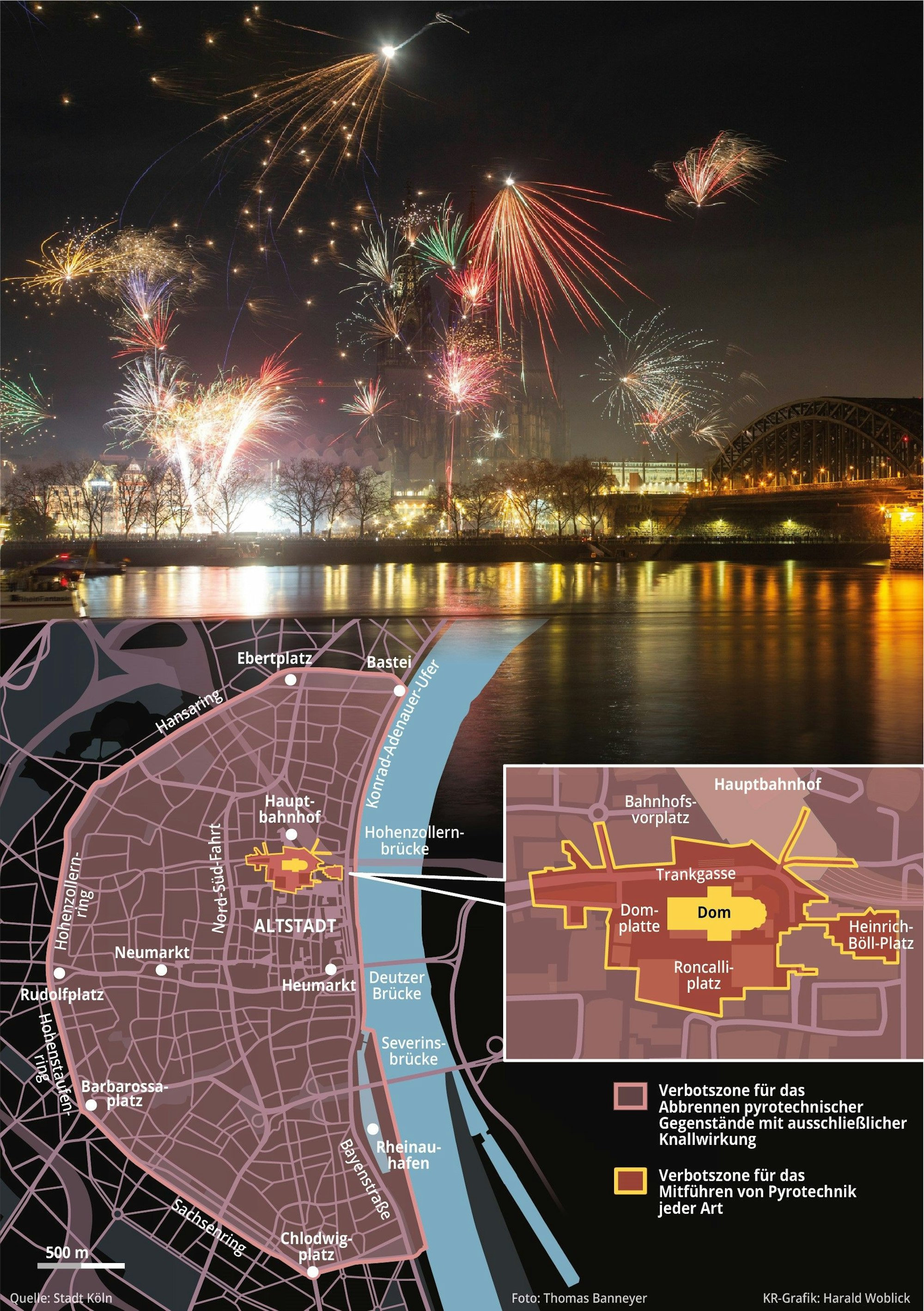 Die Böllerverbotszone in der Kölner Innenstadt.