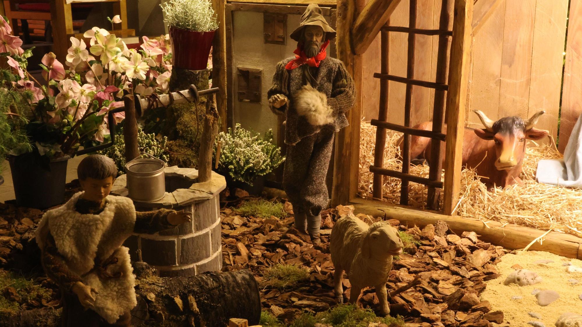 Viel Baumrinde ziert die rustikale, aber detailreiche und durchaus geheimnisvolle Krippe von St. Elisabeth in Gummersbach-Derschlag, Heerstraße 6.