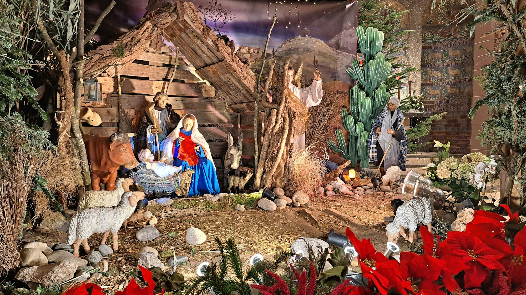 Farbenfroh ist die Krippe in St. Laurentius in der Bergisch Gladbacher Stadtmitte gestaltet.