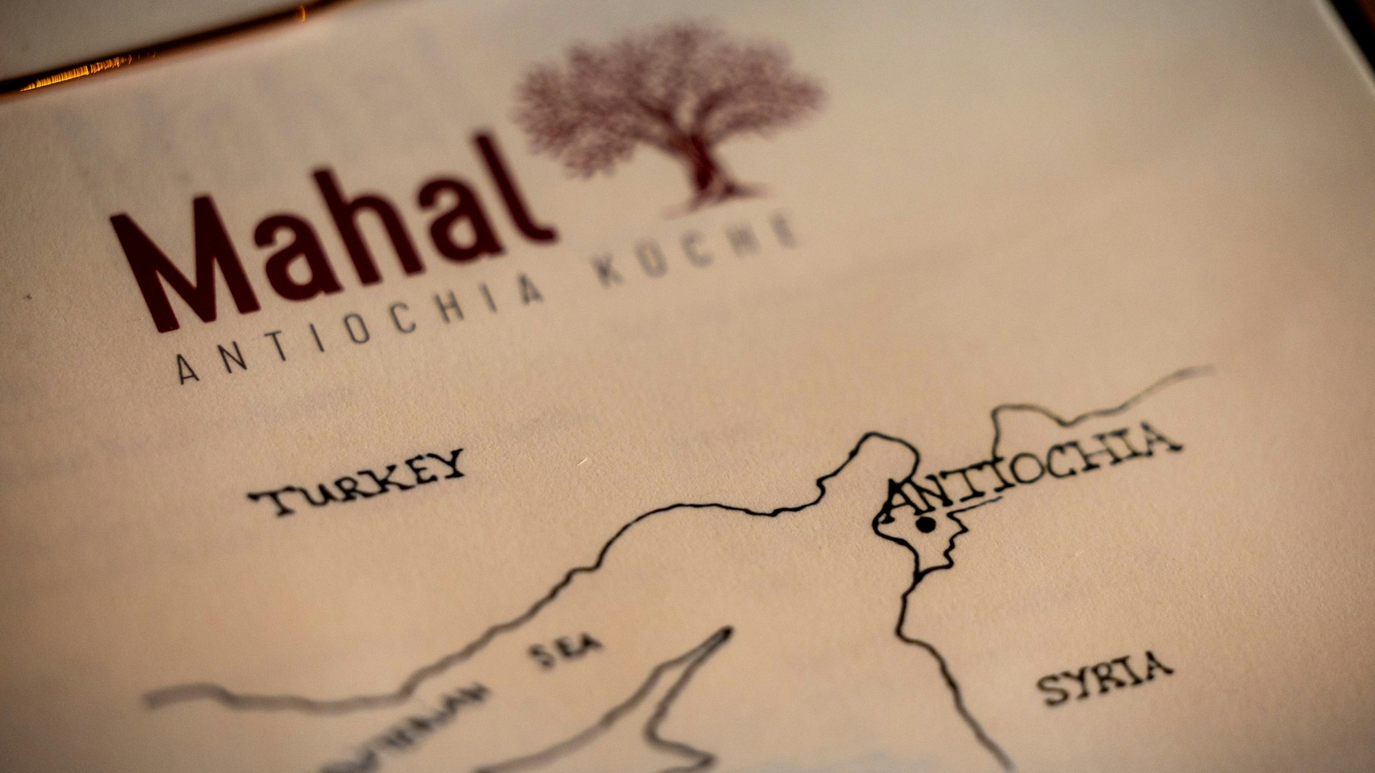 Die Speisekarte zeigt, wo Antakya, früher Antiochia, liegt.