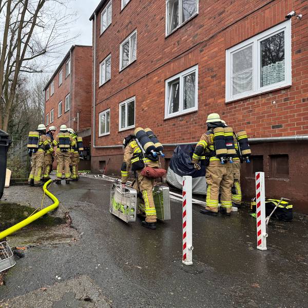 Das Bild zeigt mehrere Feuerwehrleute an der Einsatzstelle.