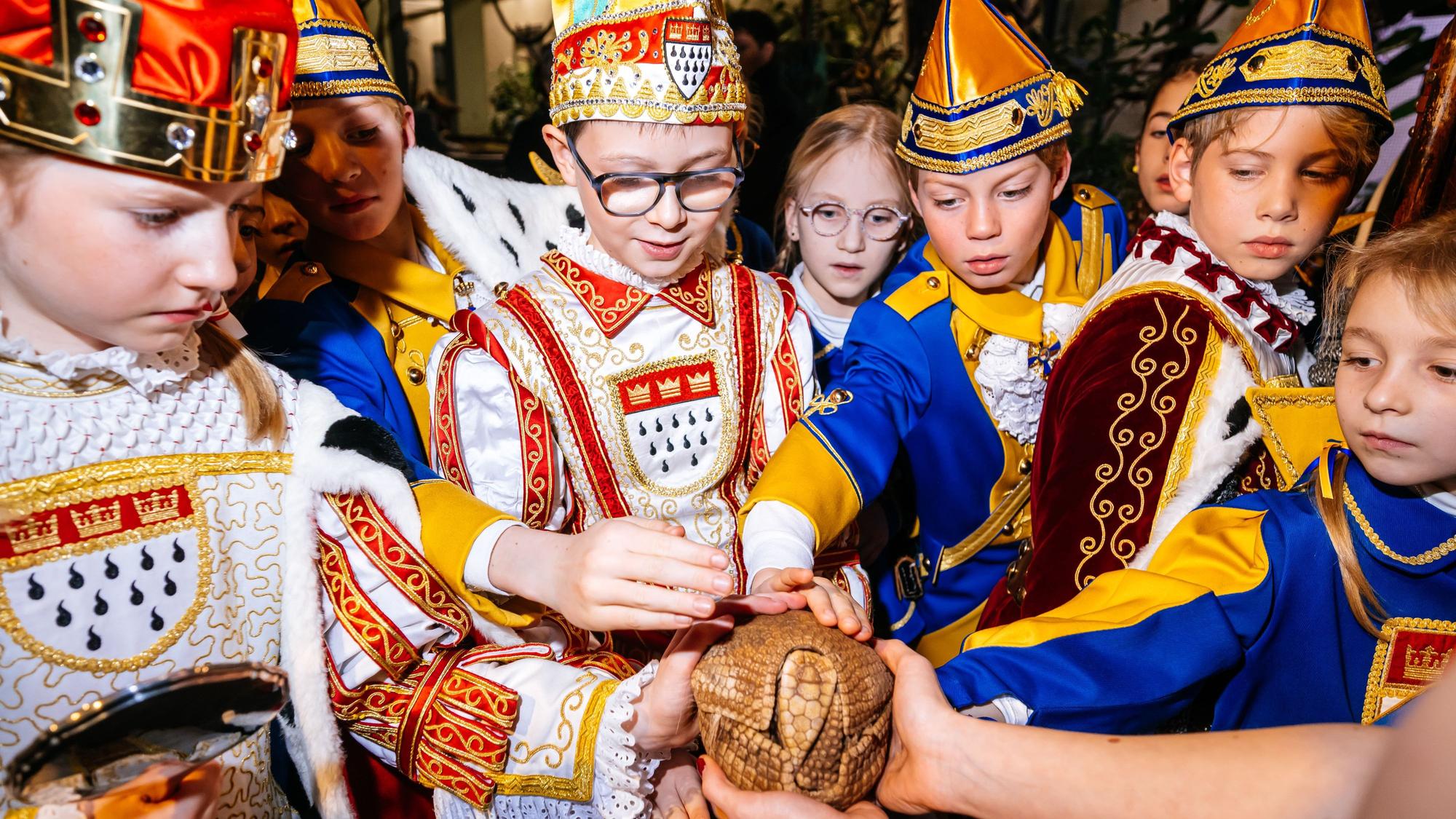 Das Gürteltier freute sich über die Streicheleinheiten des Kinderdreigestirns.