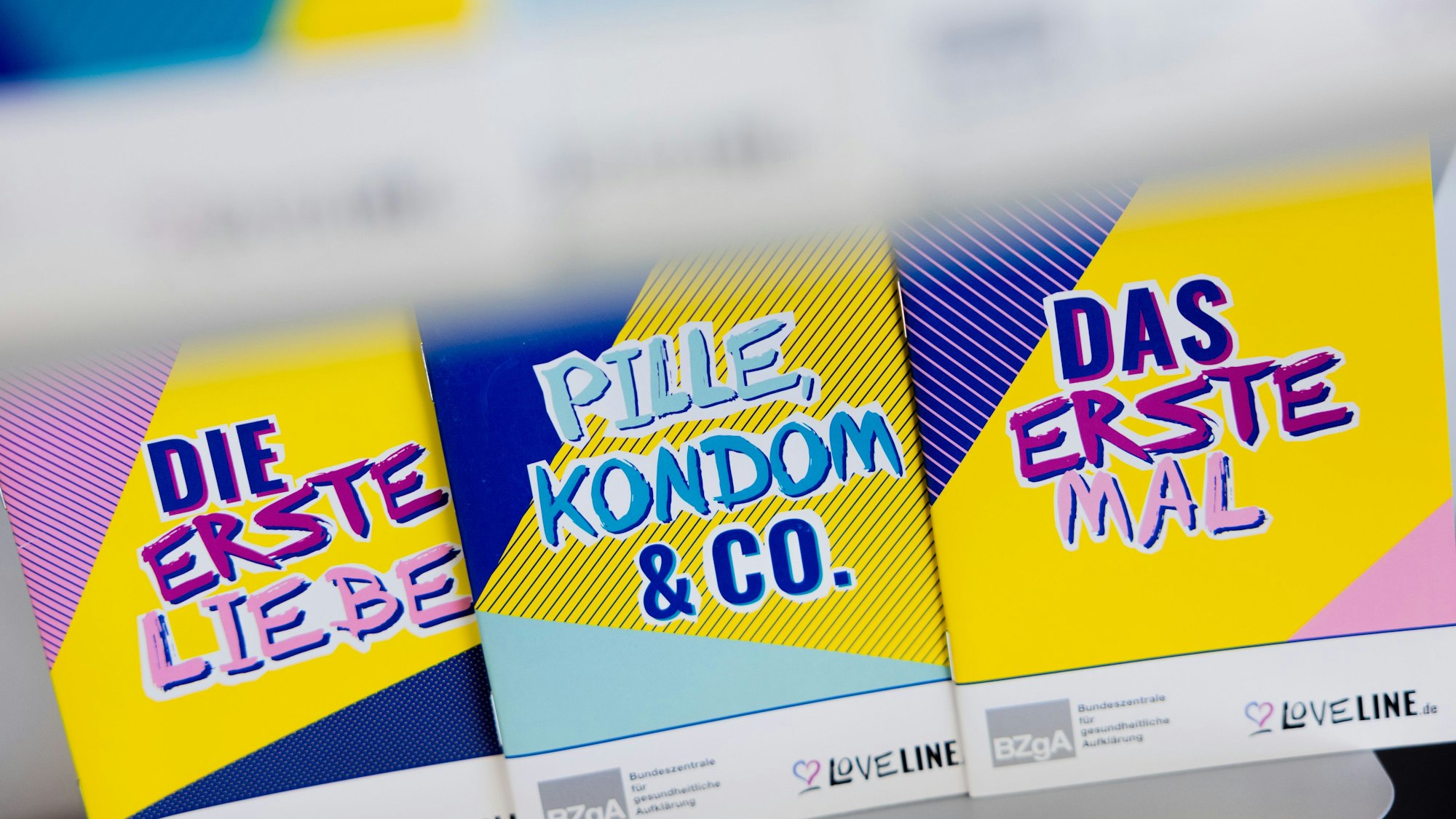 Broschüren zum Thema erste Liebe und Verhütung liegen bei einer Pressekonferenz des Bundesinstituts für Öffentliche Gesundheit (BIÖG) in einem Infoständer.