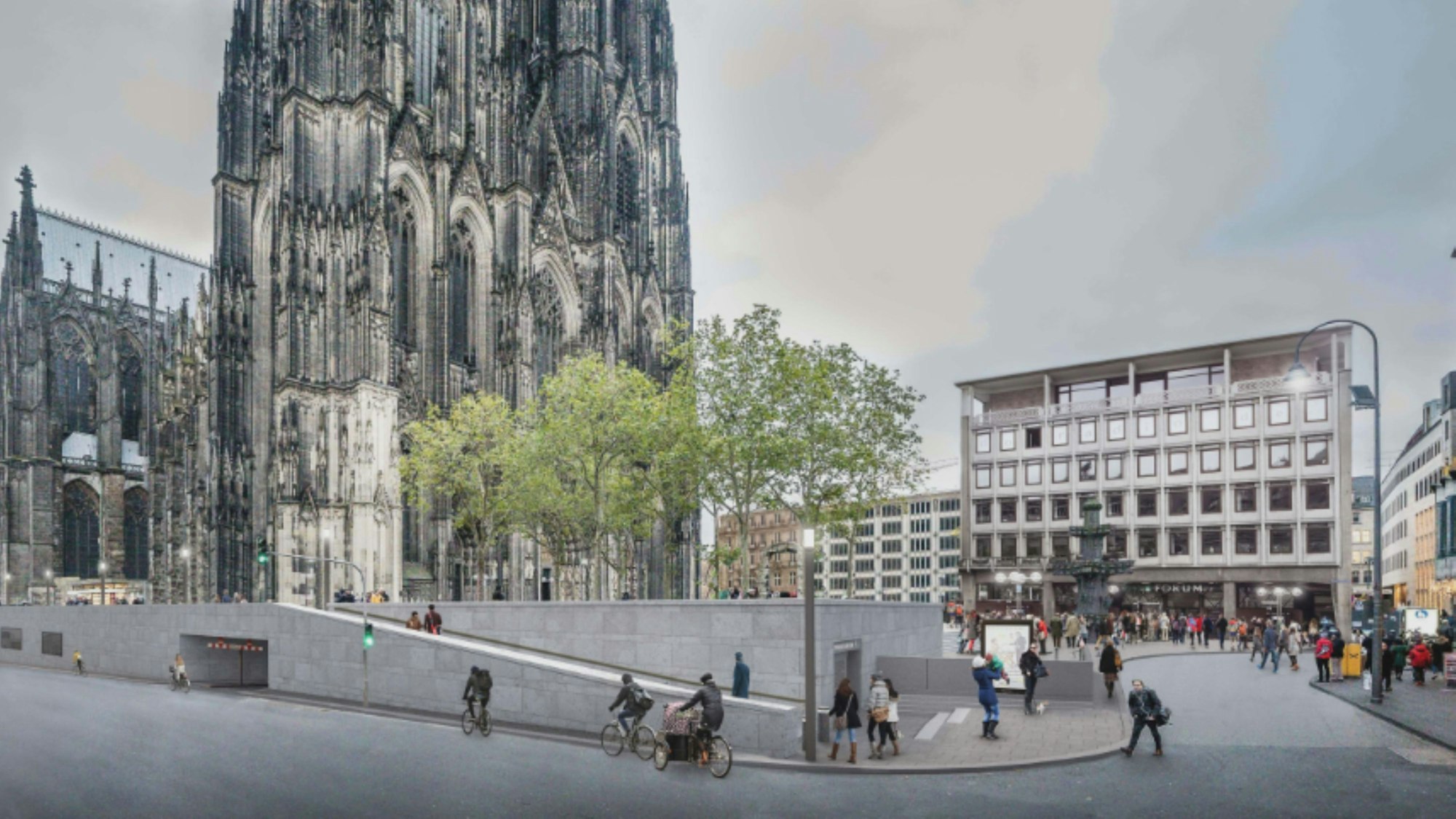 Zu sehen ist eine Visualisierung des neuen Domsockels.