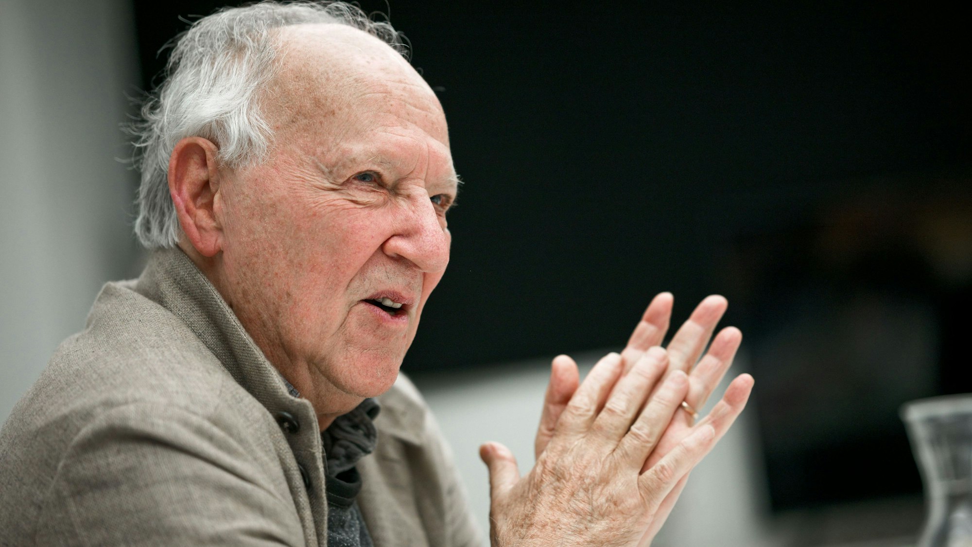 Der Regisseur Werner Herzog gestikuliert bei einem Interview. (Archivbild)