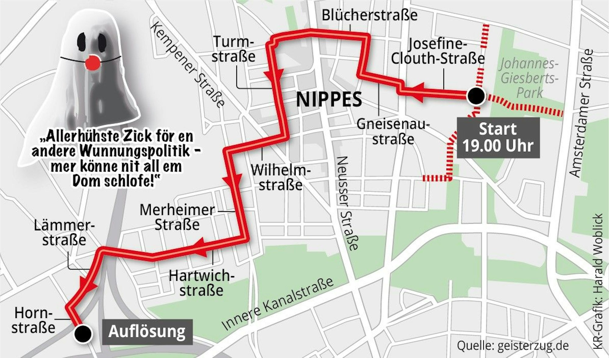 Die Route des Geisterzuges ist jedes Jahr woanders in Köln.
