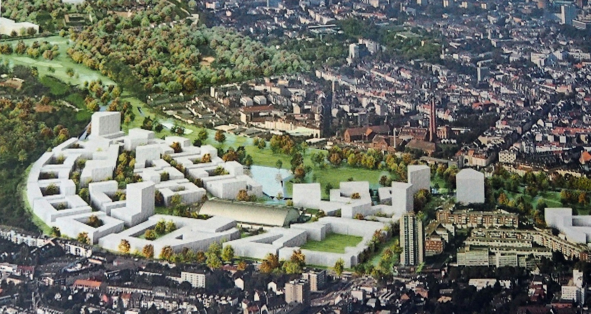 Eine Visualisierung zeigt die Parkstadt Süd, die rund um den ehemaligen Großmarkt entstehen soll.