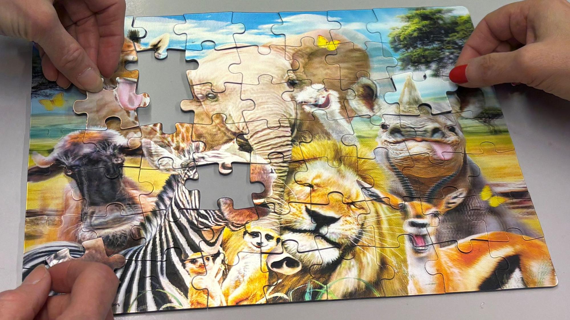 Das Puzzle mit 3D-Effekt ist schwieriger als zuerst angenommen: Je nachdem, wie man die Teile hält sehen sie anders aus.