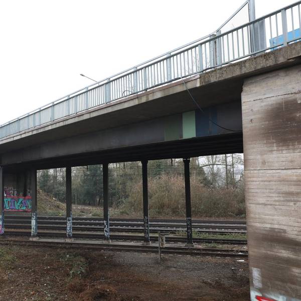 Die 1963 fertiggestellte Brücke überspannt fünf Gleise der Deutschen Bahn. Sie ist jedoch marode und soll durch einen Neubau ersetzt werden.