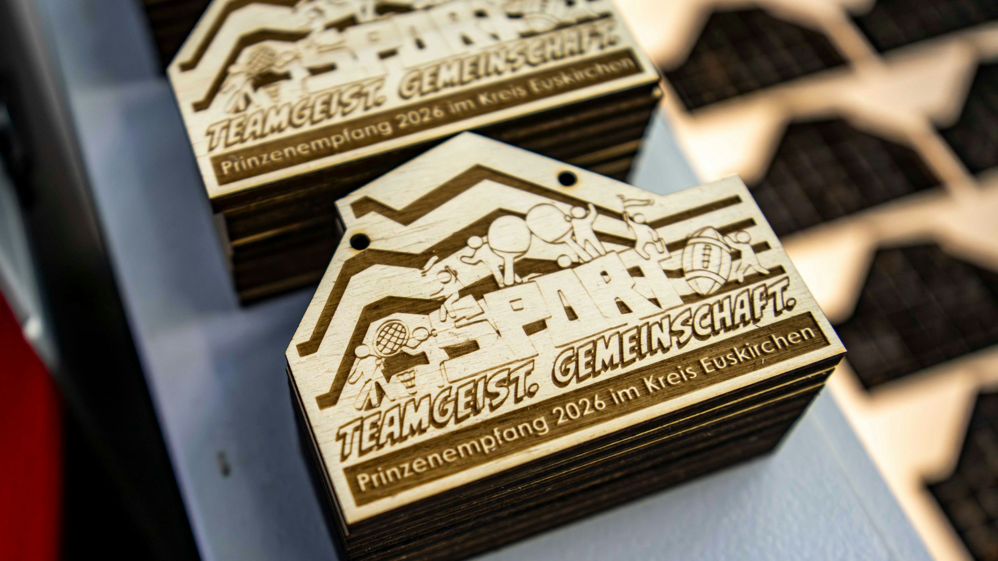 „Teamgeist. Gemeinschaft.“ ist auf den Orden des Prinzenempfangs 2026 im Kreishaus zu lesen, die den Sport im Kreis thematisieren.