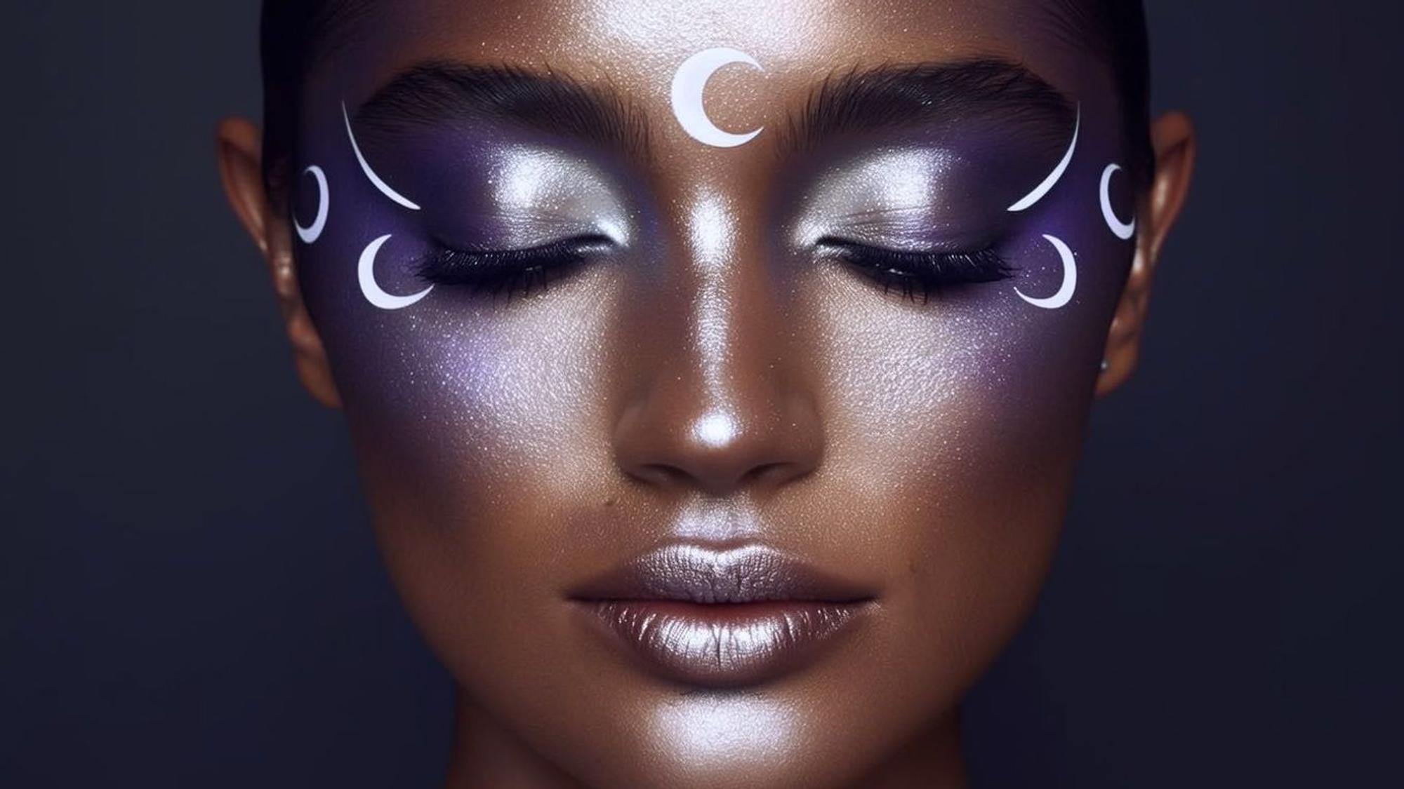 Silber- und Blautöne sowie feine Sternen- und Mondmotive verleihen dem Look eine mystische Ausstrahlung.