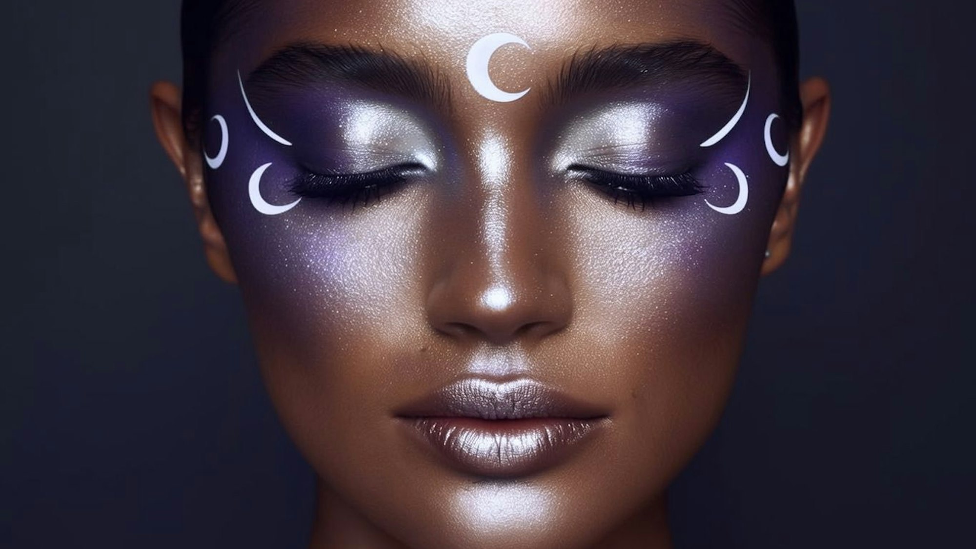 Silber- und Blautöne sowie feine Sternen- und Mondmotive verleihen dem Look eine mystische Ausstrahlung.