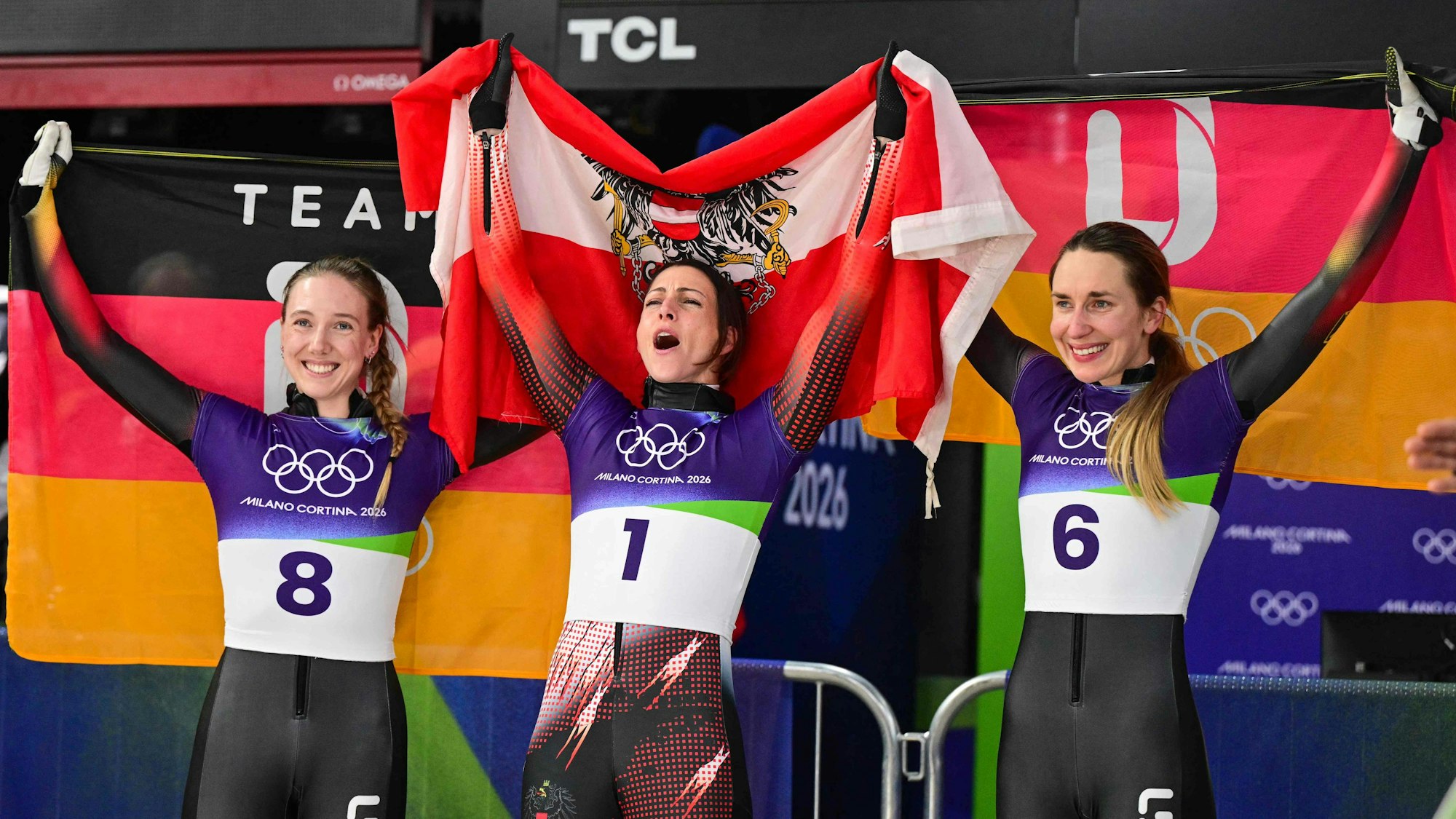 Die drei Medaillen-Gewinnerinnen im Skeleton der Frauen.