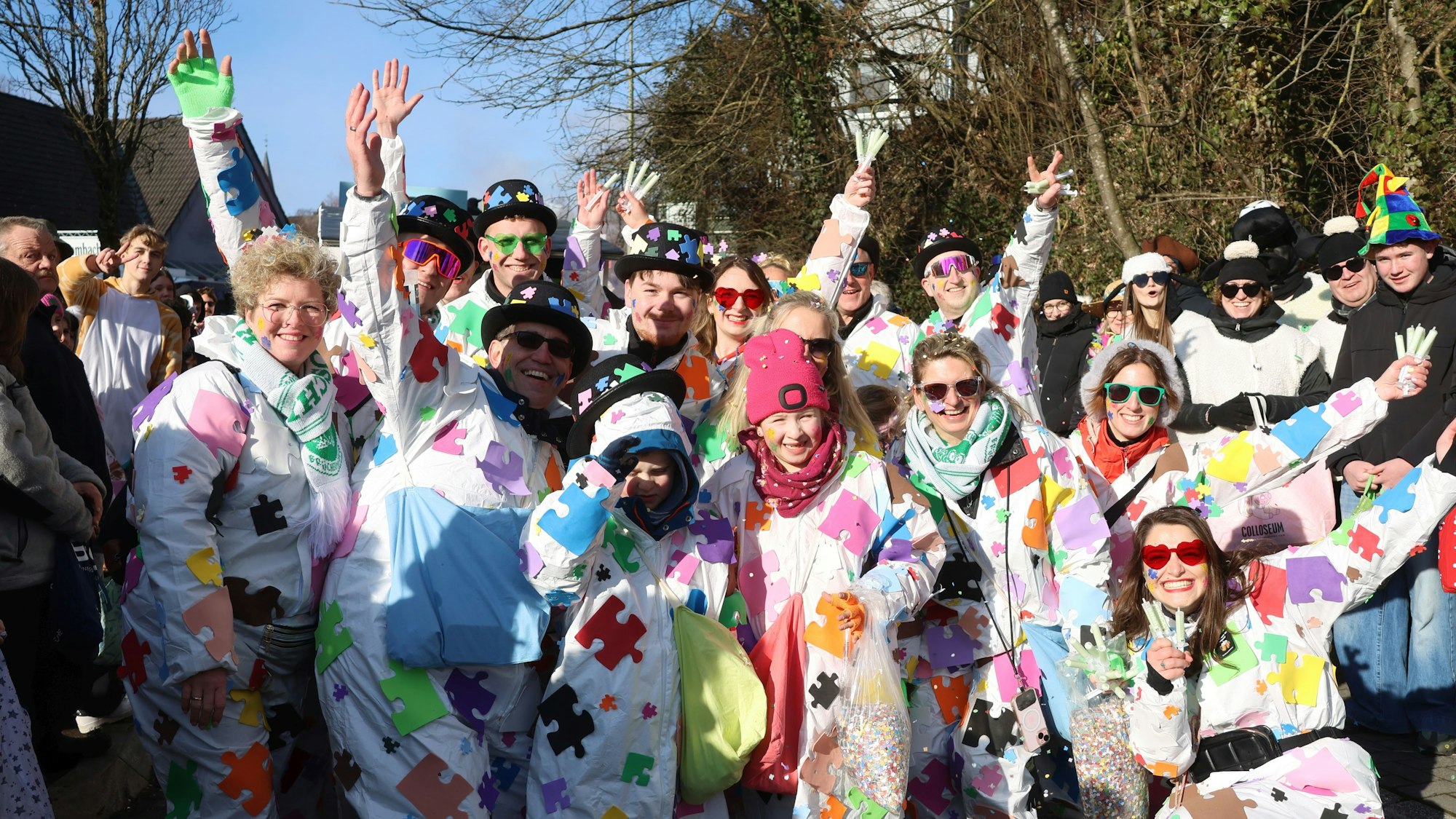 Eine Gruppe bei einem Karnevalszug.