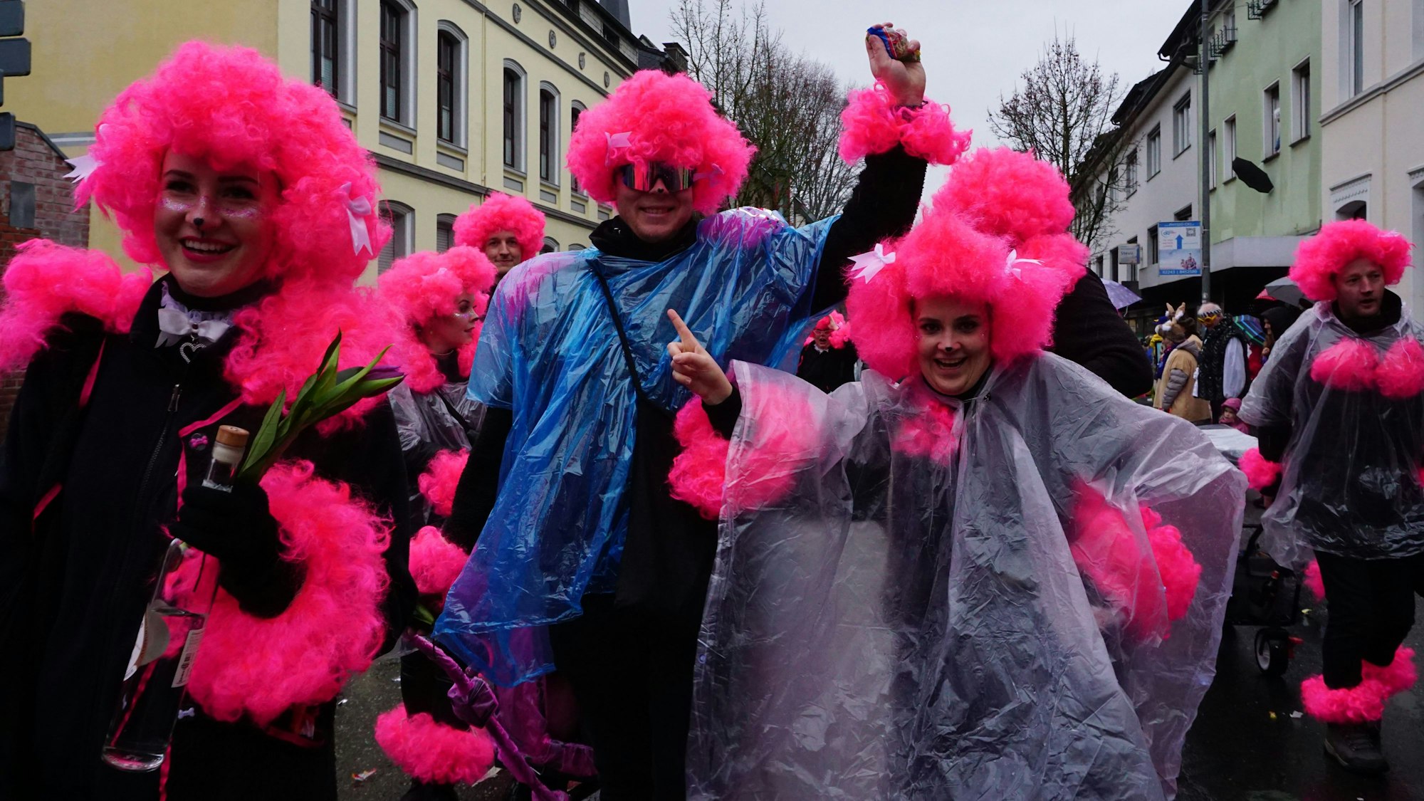 Auffallend Pink und mit viel guter Laune ging die Gruppe Running Jeck durch den Zug, im Pudel Rudel.