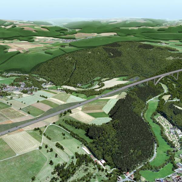 Eine 3D-Visualisierung zeigt die geplante Ahrtalbrücke bei Dorsel im Zuge des A1-Lückenschlusses.