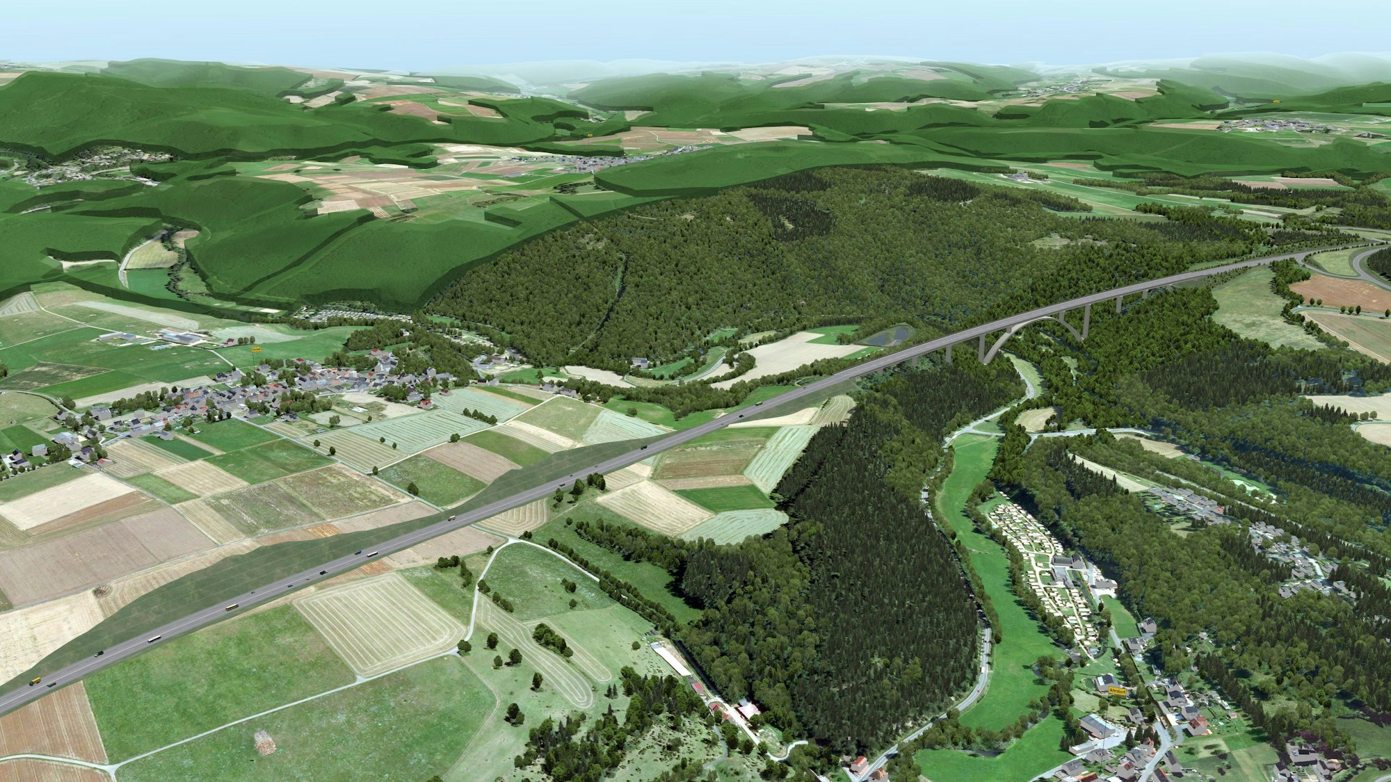 Eine 3D-Visualisierung zeigt die geplante Ahrtalbrücke bei Dorsel im Zuge des A1-Lückenschlusses.