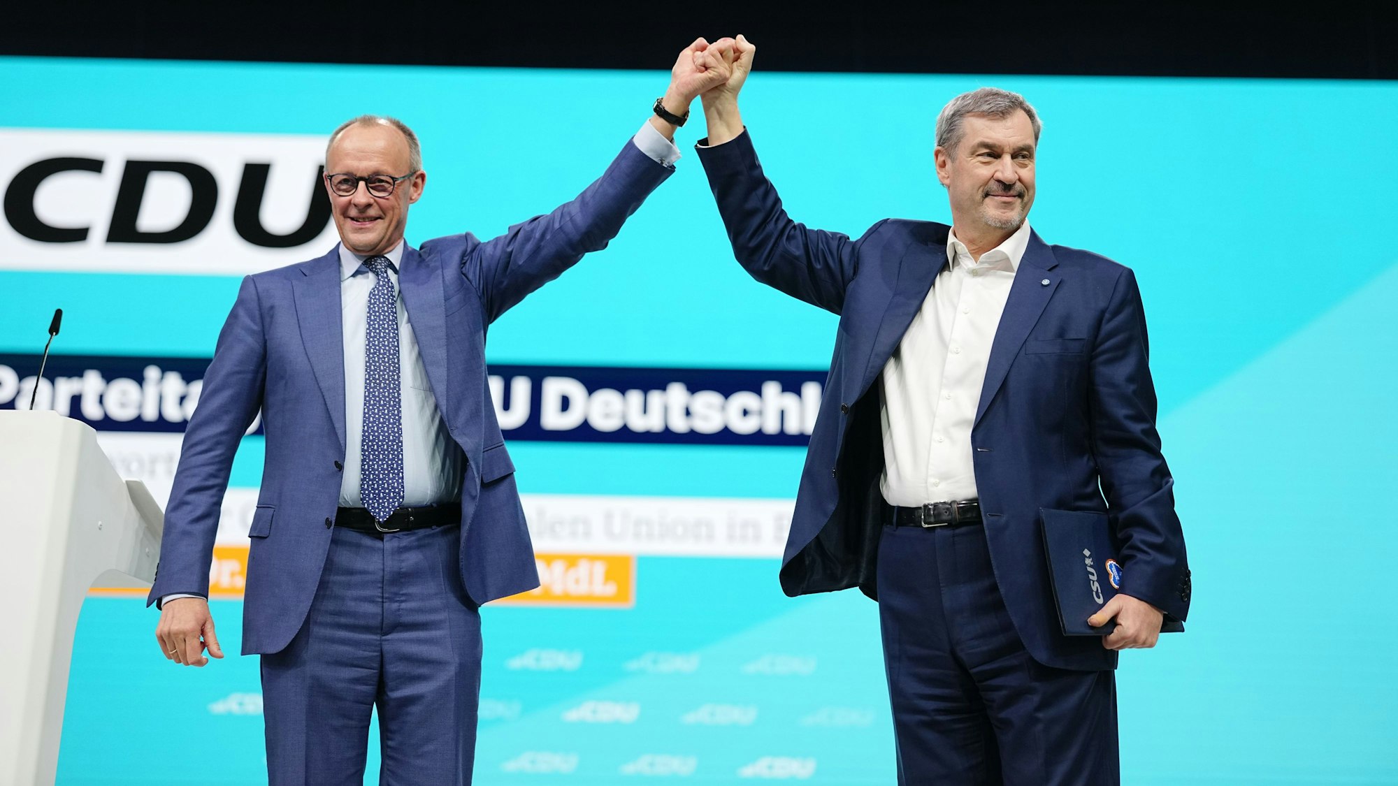 Demonstrierten Einigkeit: Bundeskanzler Friedrich Merz (l, CDU) und Markus Söder.