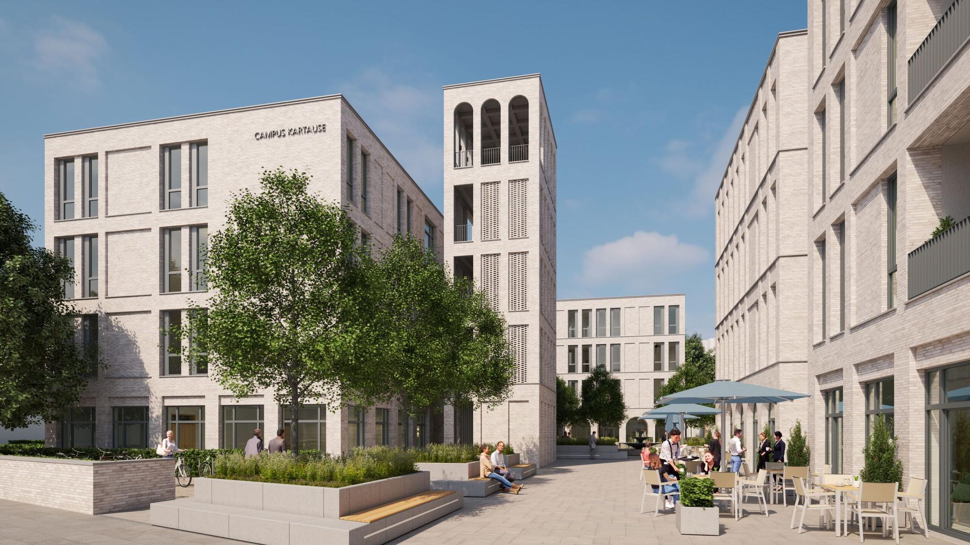 Ein Gebäude-Ensemble mit einem markanten Turm.