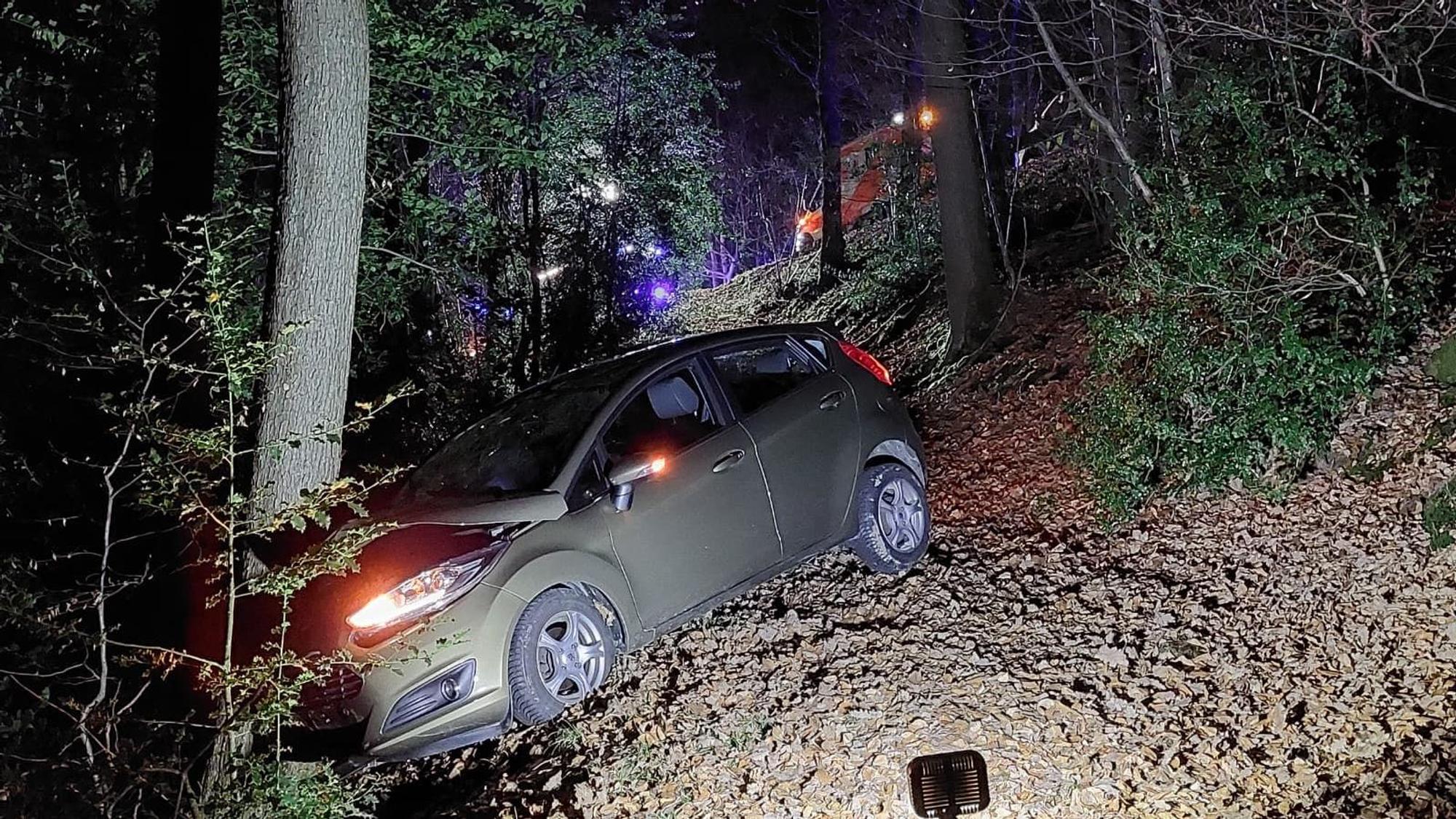Der Ford Fiesta war auf den Waldweg geraten und gegen einen Baum geprallt.