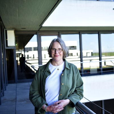 Die Gleichstellungsbeauftragte Astrid Günther steht an ein Geländer gelehnt auf einem Balkon des Kreishauses.