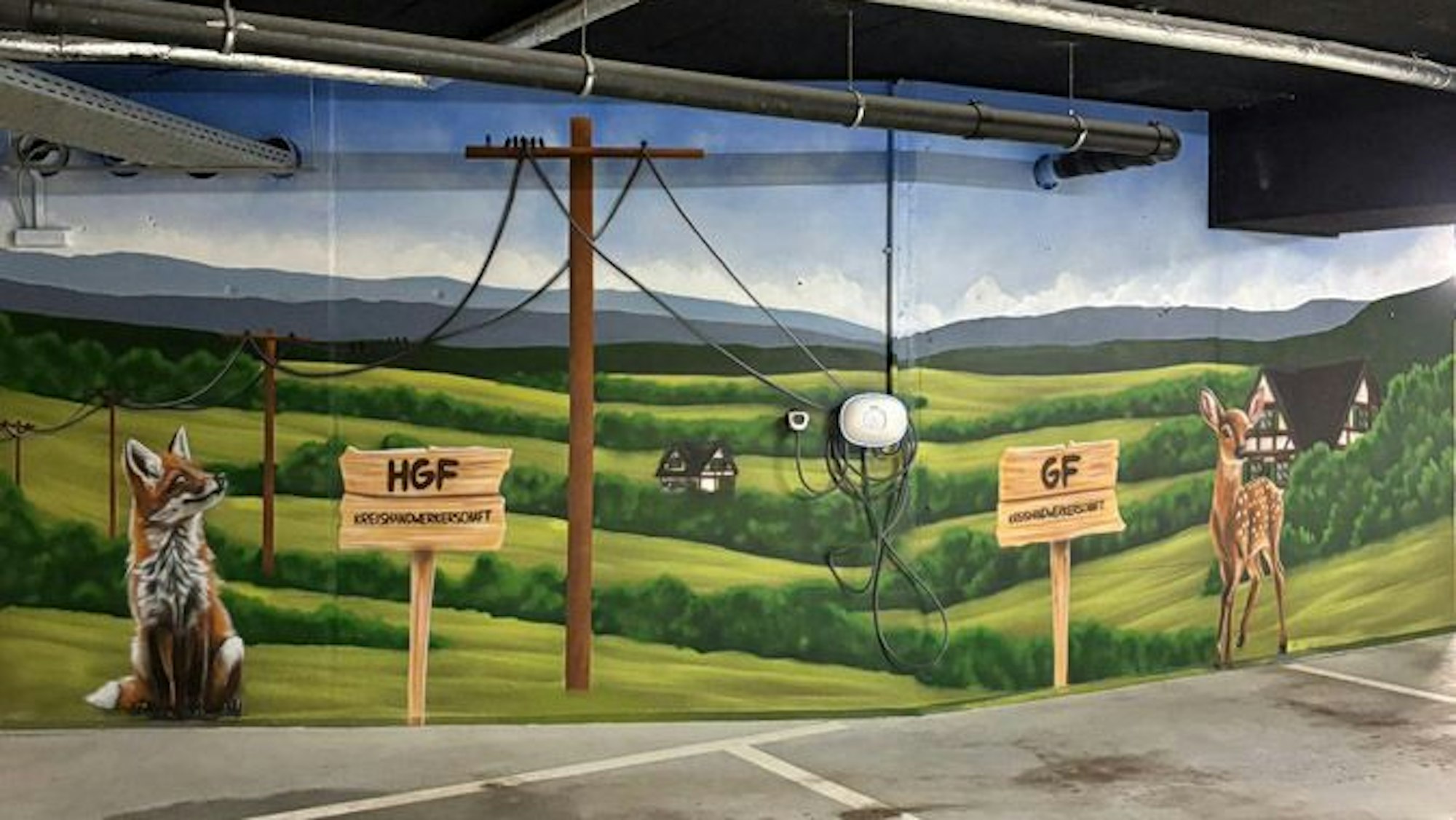 Das Foto zeigt eine bergische Landschaft als Graffiti