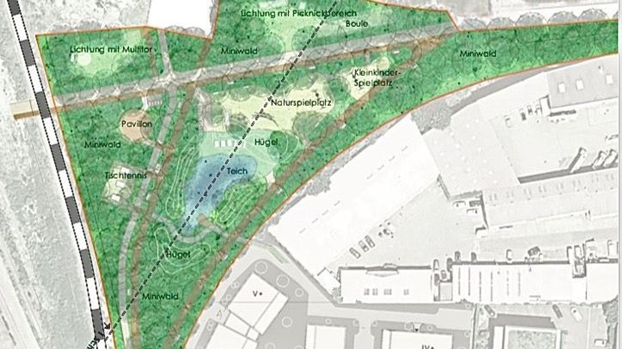 Visualisierung der kreativen Planungsvariante der Stadt Köln für den „Hybridpark“ in der West-Stadt.