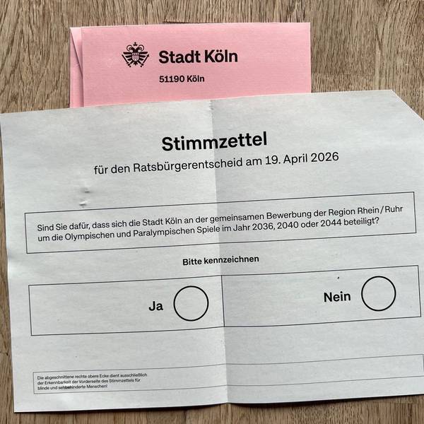 Stimmzettel für den Ratsbürgerentscheid zu den Olympischen Spielen in Köln