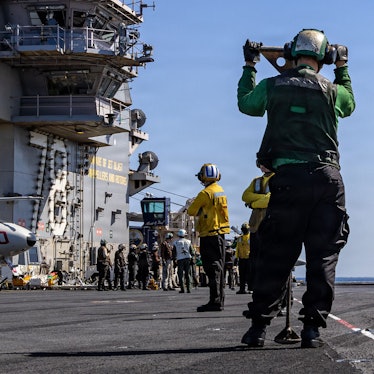 Kampfjet am Flugzeugträger „USS Gerald R. Ford“