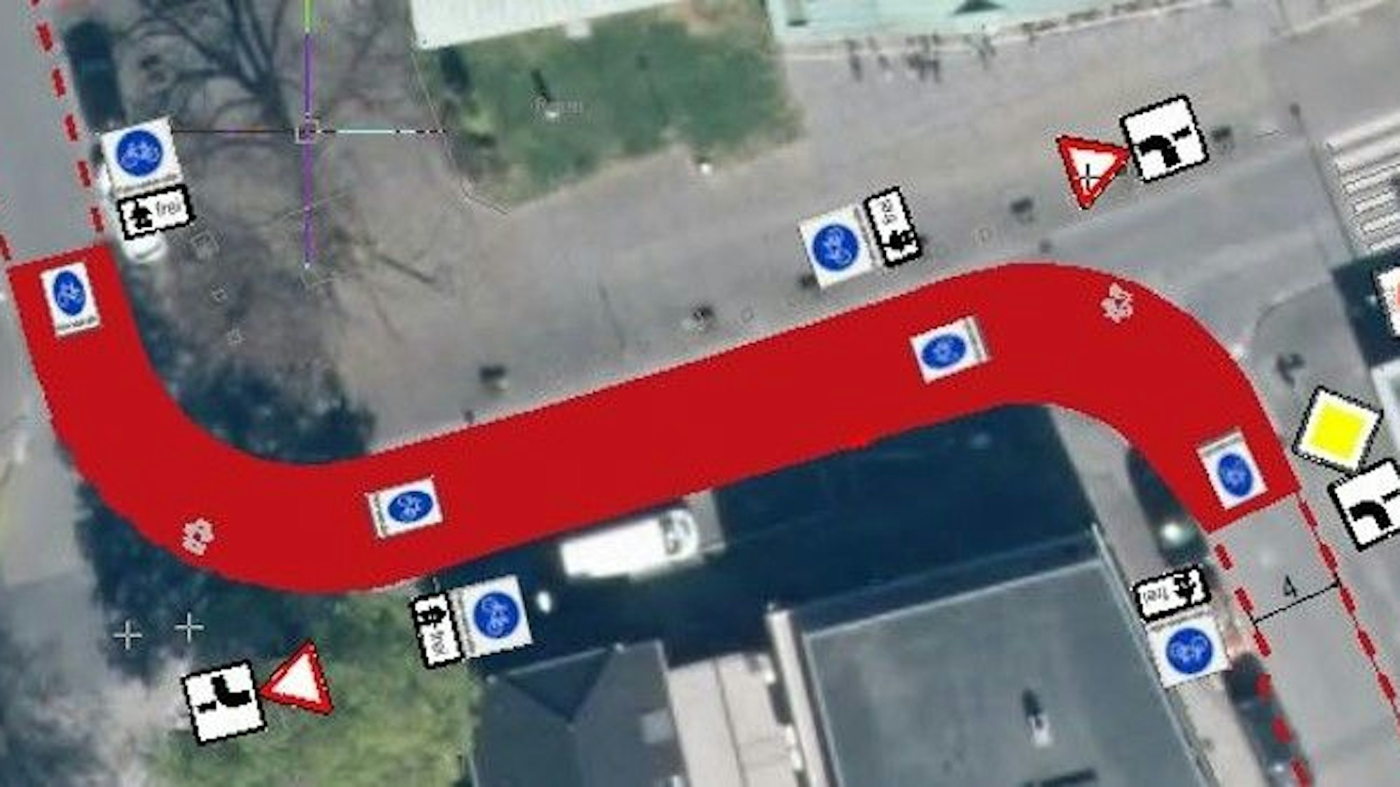 Die Grafik zeigt einen rot markierten Straßenabschnitt.