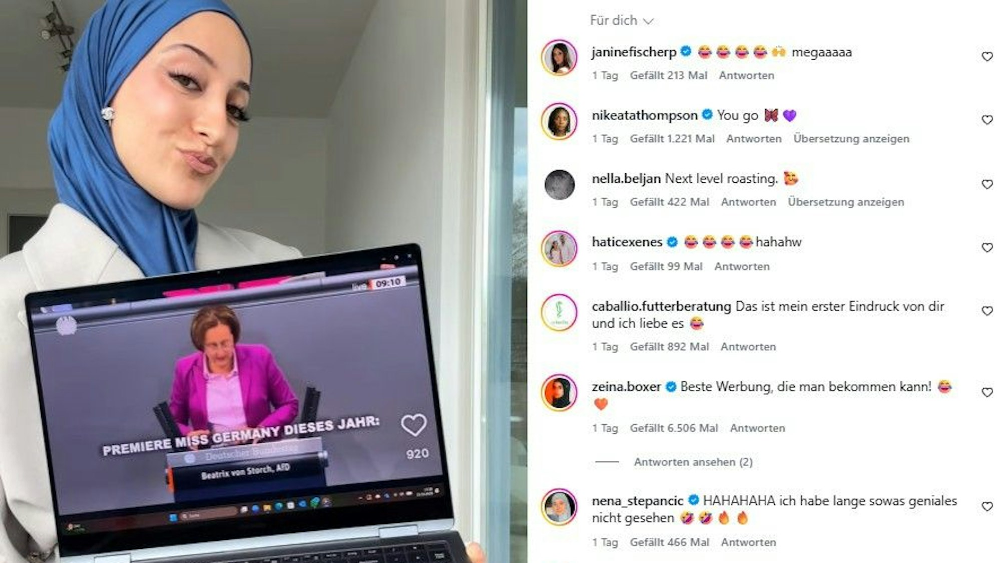 „Miss Germany“-Finalistin Büsra Sayed in ihrer Video-Antwort zu Beatrix von Storch.