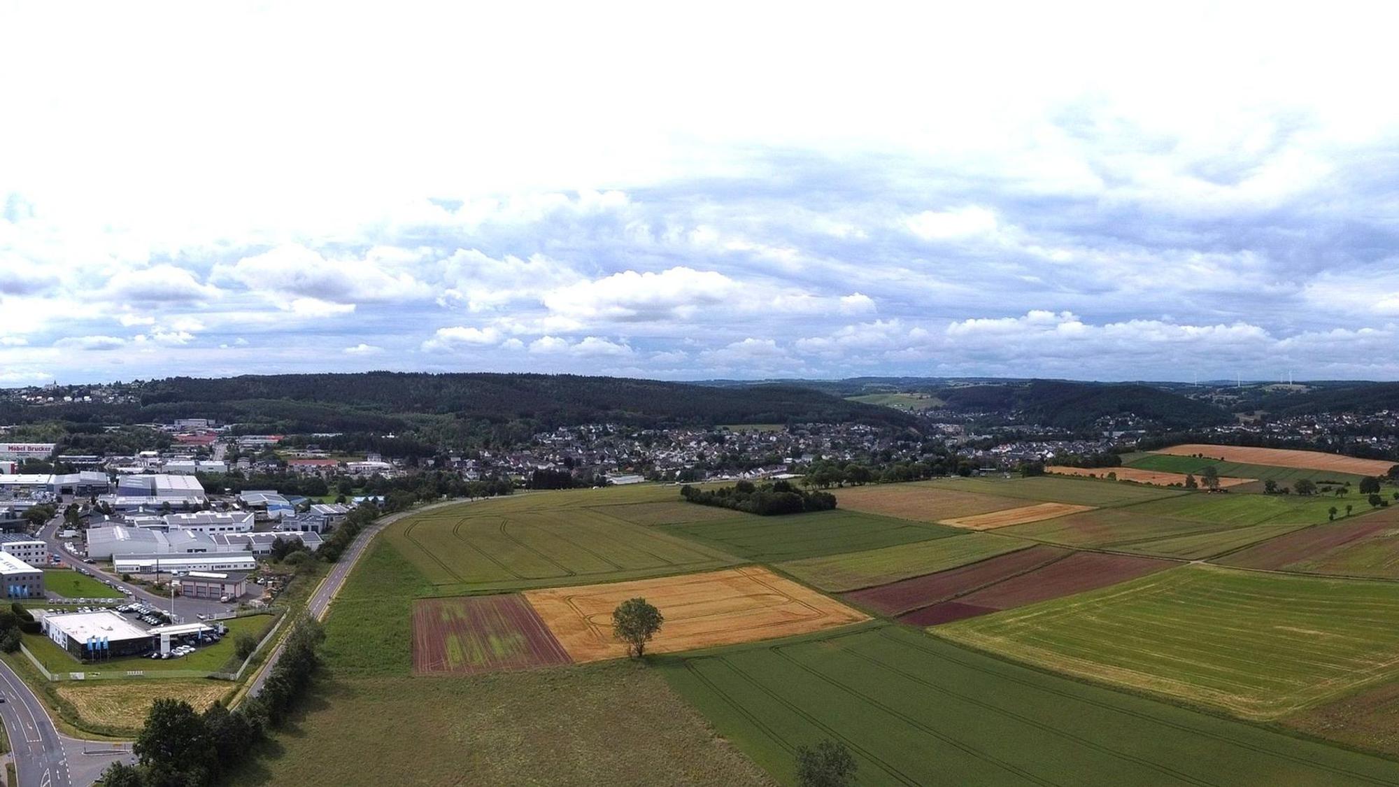 Blick aus der Vogelperspektive auf die Flächen des neuen Gewerbegebiets.