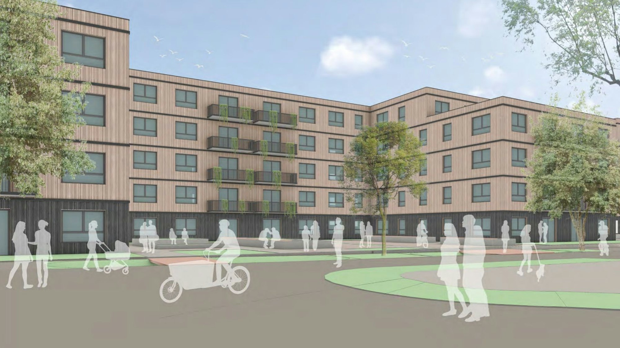 Die Visualisierung des Architekturbüros zeigt, wie das Quartier der Wohnungsgenossenschaft in Euskirchen aussehen könnte.