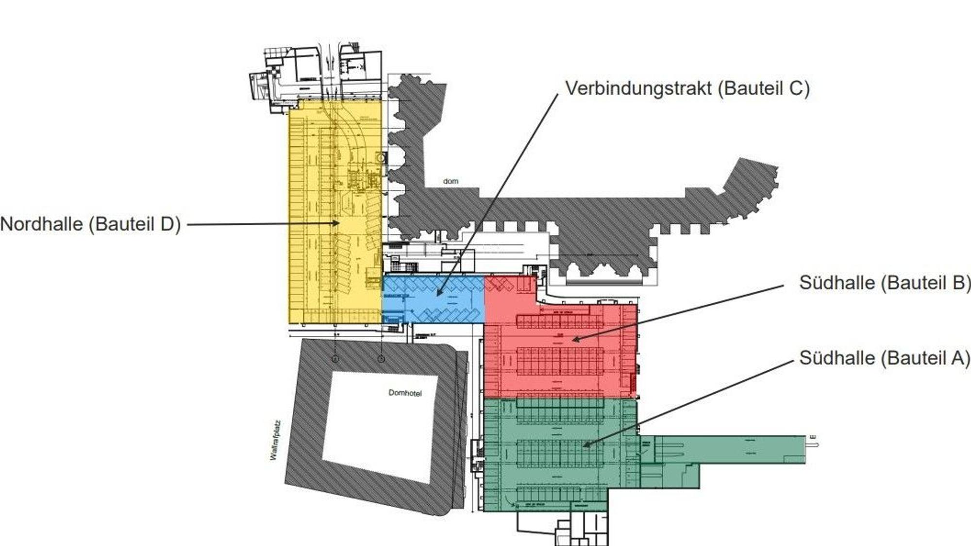 Die Übersicht über die Gebäudeteile der Tiefgarage am Dom.