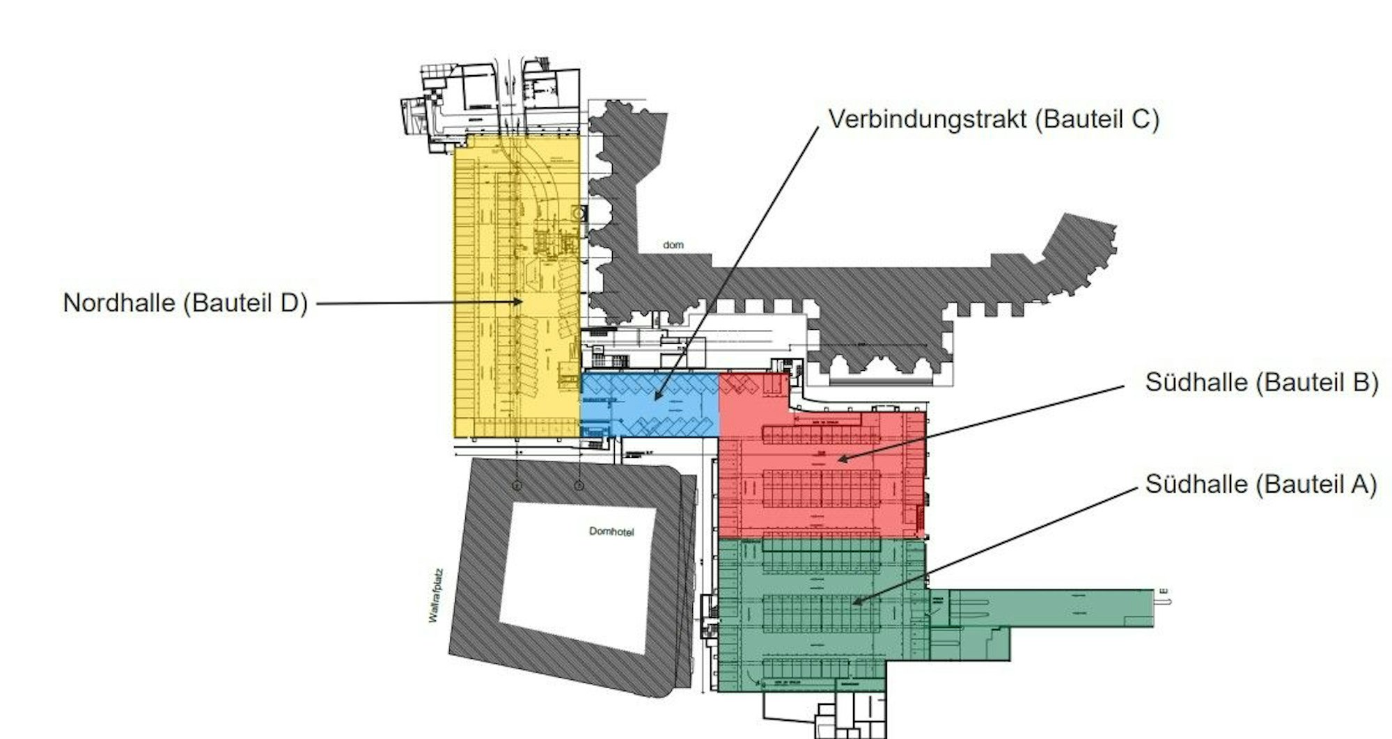 Die Übersicht über die Gebäudeteile der Tiefgarage am Dom.