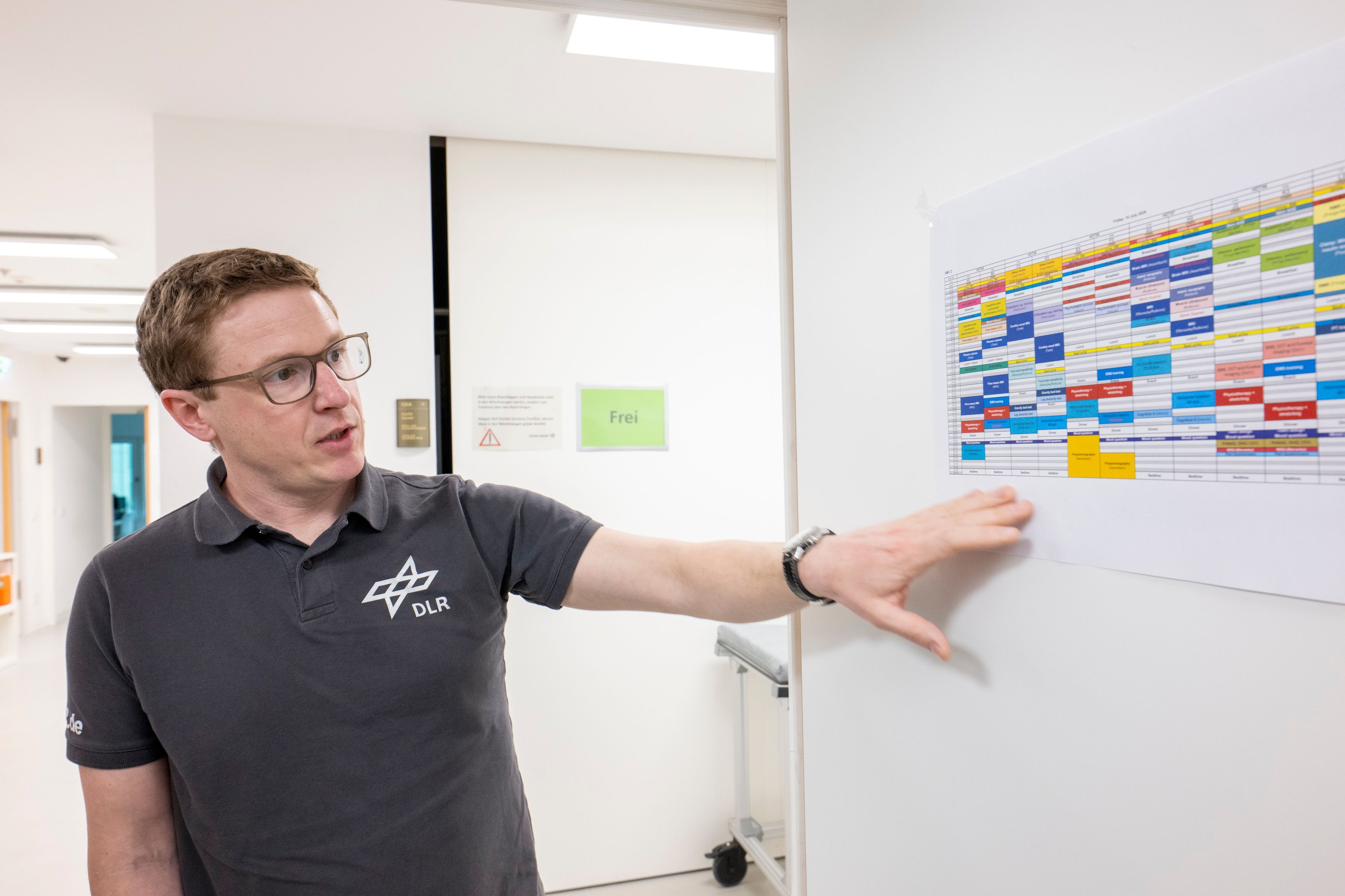 Projektleiter Stefan Möstl erläutert den durchgetakteten Zeitplan der Probanden.