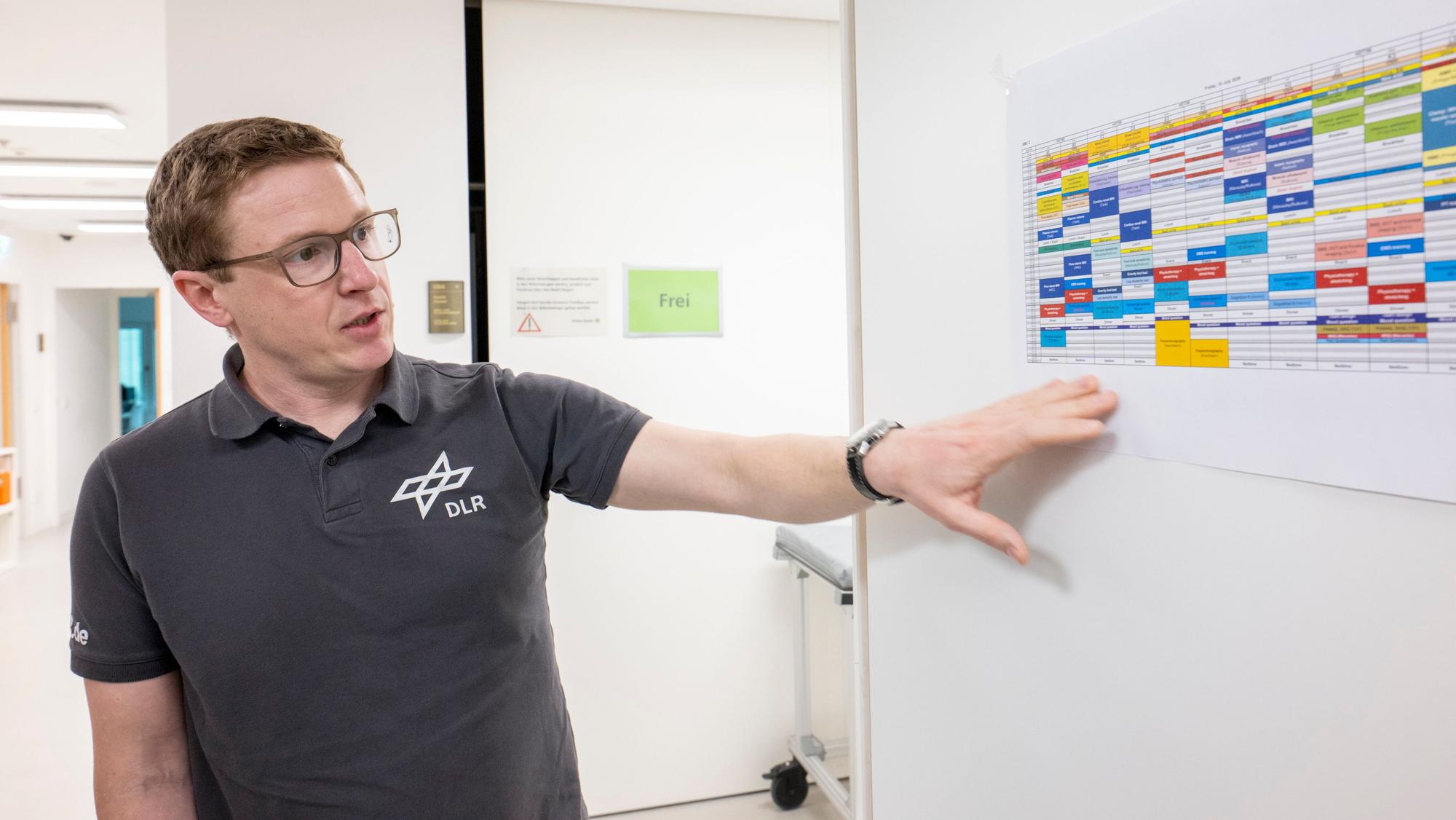 Projektleiter Stefan Möstl erläutert den durchgetakteten Zeitplan der Probanden.