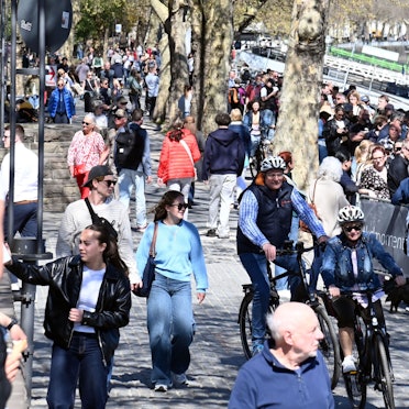 Am Rheinufer in der Kölner Altstadt kommt es an vielen Stellen zu Konflikten zwischen Fußgängern und Radfahrenden.