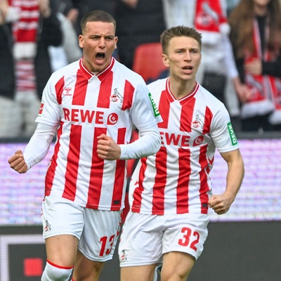 Said El Mala Koeln 13 jubelt nach dem Tor zum 1:1 mit Kristoffer Lund Koeln 32 21.03.2026 Fussball 1. FC Koeln vs Borussia Moenchengladbach, Rheinenergiestadion, Koeln, DFB/DFL REGULATIONS PROHIBIT ANY USE OF PHOTOGRAPHS AS IMAGE SEQUENCES AND/OR QUASI-VIDEO *** Said El Mala Koeln 13 celebrates after scoring the 1 1 goal with Kristoffer Lund Koeln 32 21 03 2026 Football 1 FC Koeln vs Borussia Moenchengladbach, Rheinenergiestadion, Koeln, DFB DFL REGULATIONS PROHIBIT ANY USE OF PHOTOGRAPHS AS IMAGE SEQUENCES AND OR QUASI VIDEO Copyright: xpepphotox/xHorstxMauelshagenx pep00321, pep_20260321_hm_312369