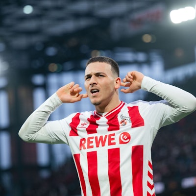 Said El Mala jubelt. Der Kölner Offensivspieler hat bisher in seiner ersten Bundesligasaison zehn Tore erzielt und bereitete vier Treffer vor.