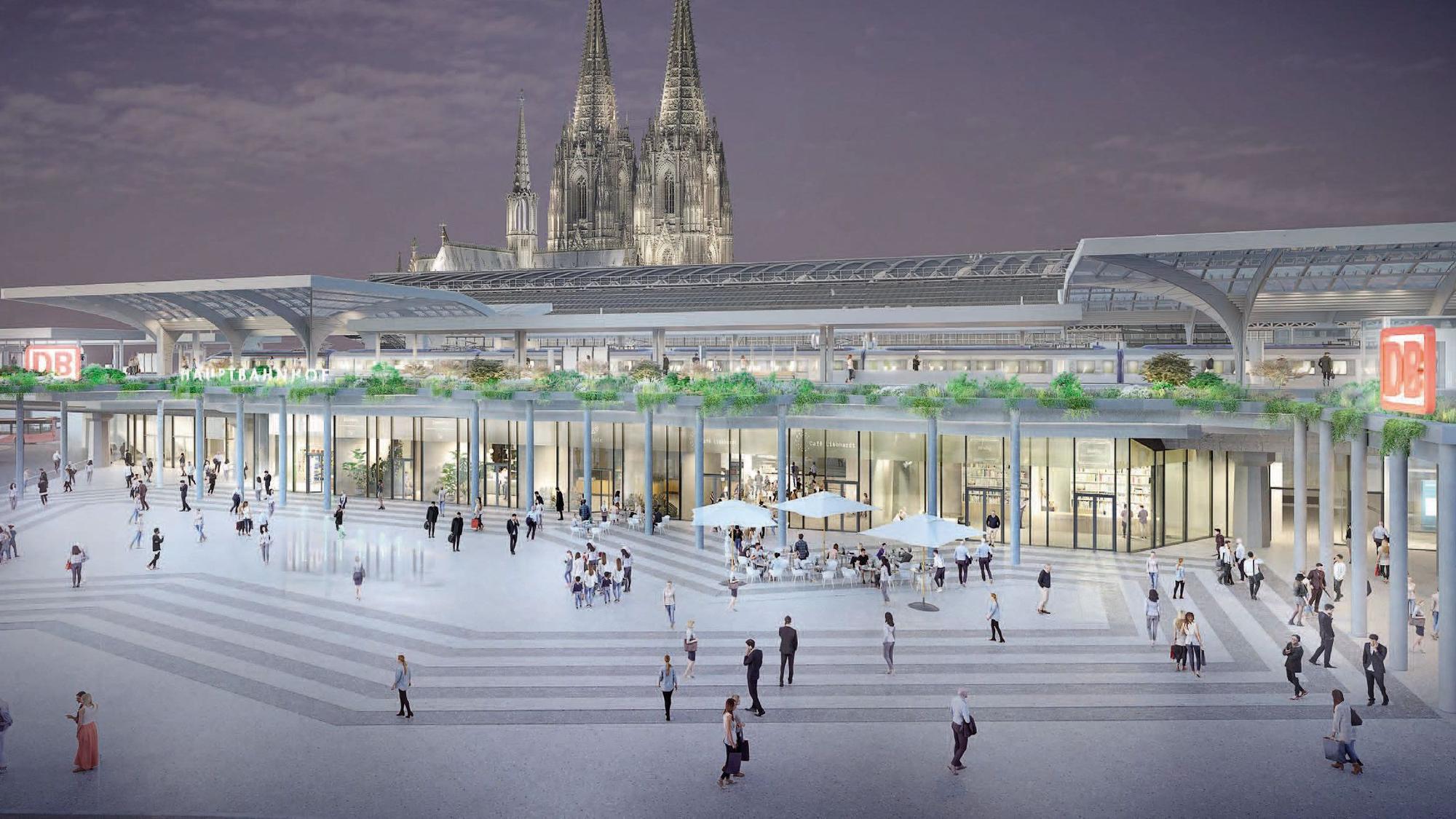 So sollen der neue S-Bahnsteig und die Fassade des Kölner Hauptbahnhofs am Breslauer Platz aussehen.